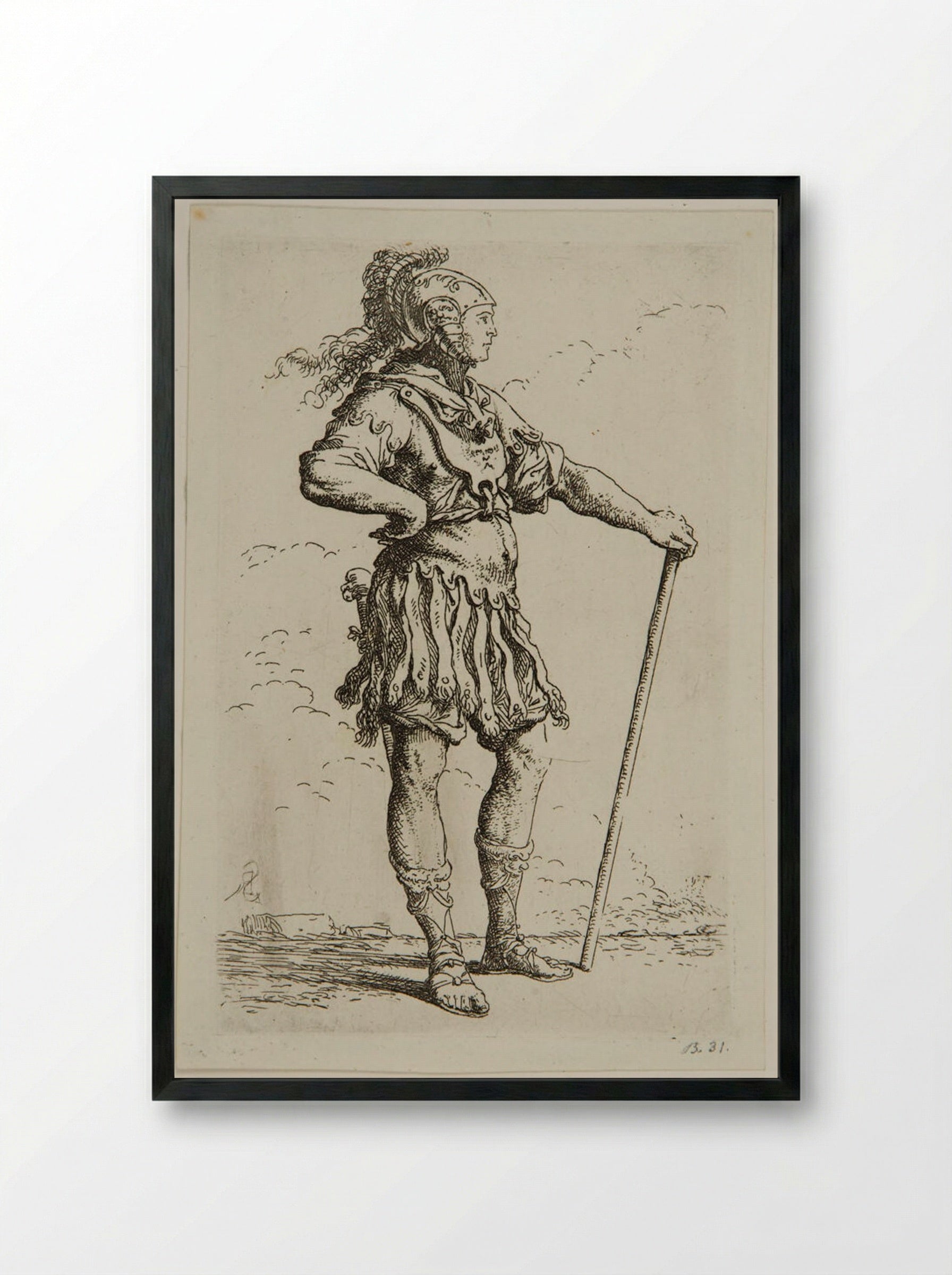 Soldier in Profile, with Ancient Armor - Salvator Rosa - Framed Print Black