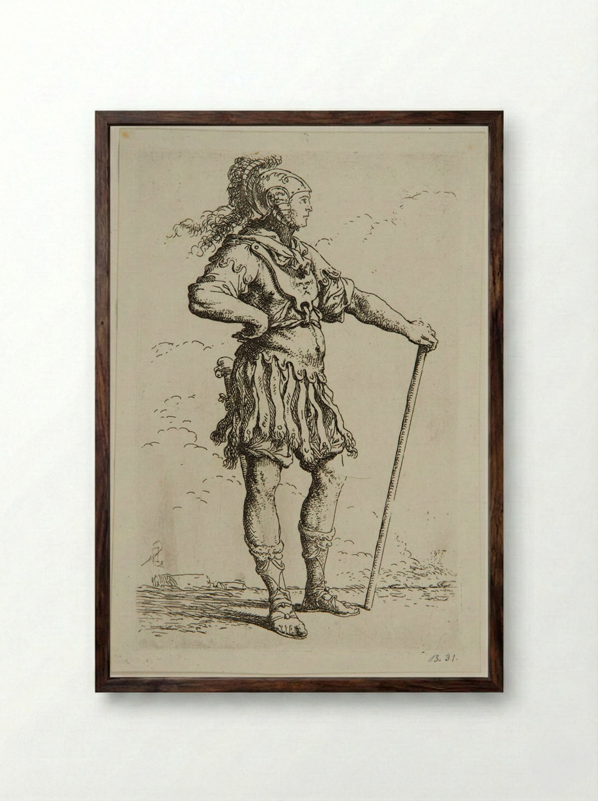 Soldier in Profile, with Ancient Armor - Salvator Rosa - Framed Print Dark Wood
