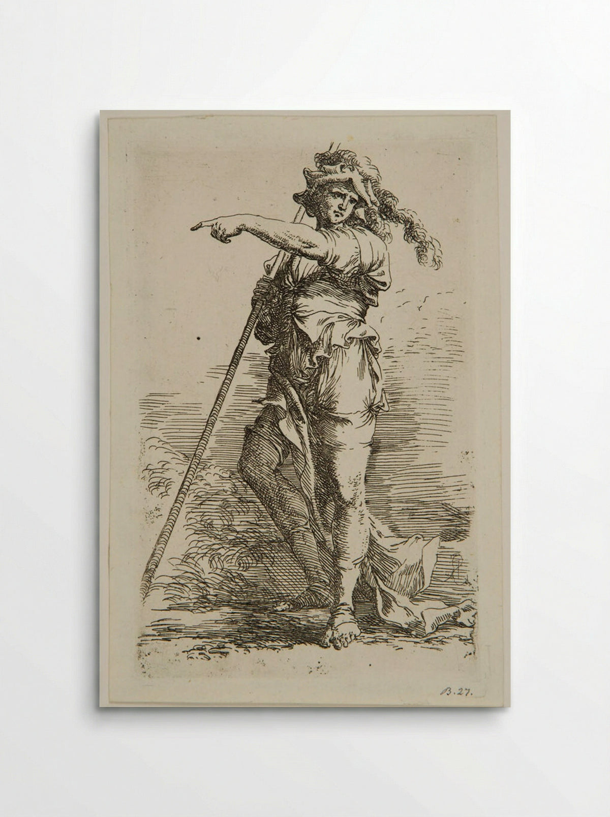 Soldier in a Feathered Cap with a Staff Resting on his Right Shoulder - Salvator Rosa - Poster