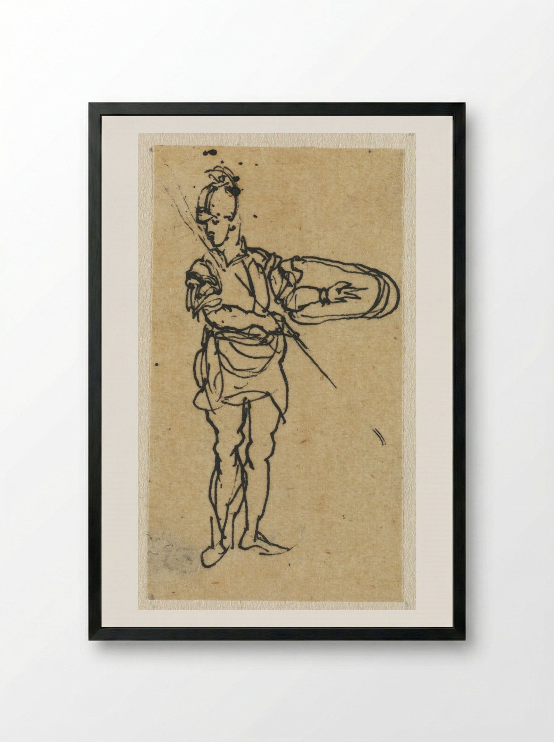 Soldier with Spear Looking Left - Rodolphe Bresdin - Framed Print Black