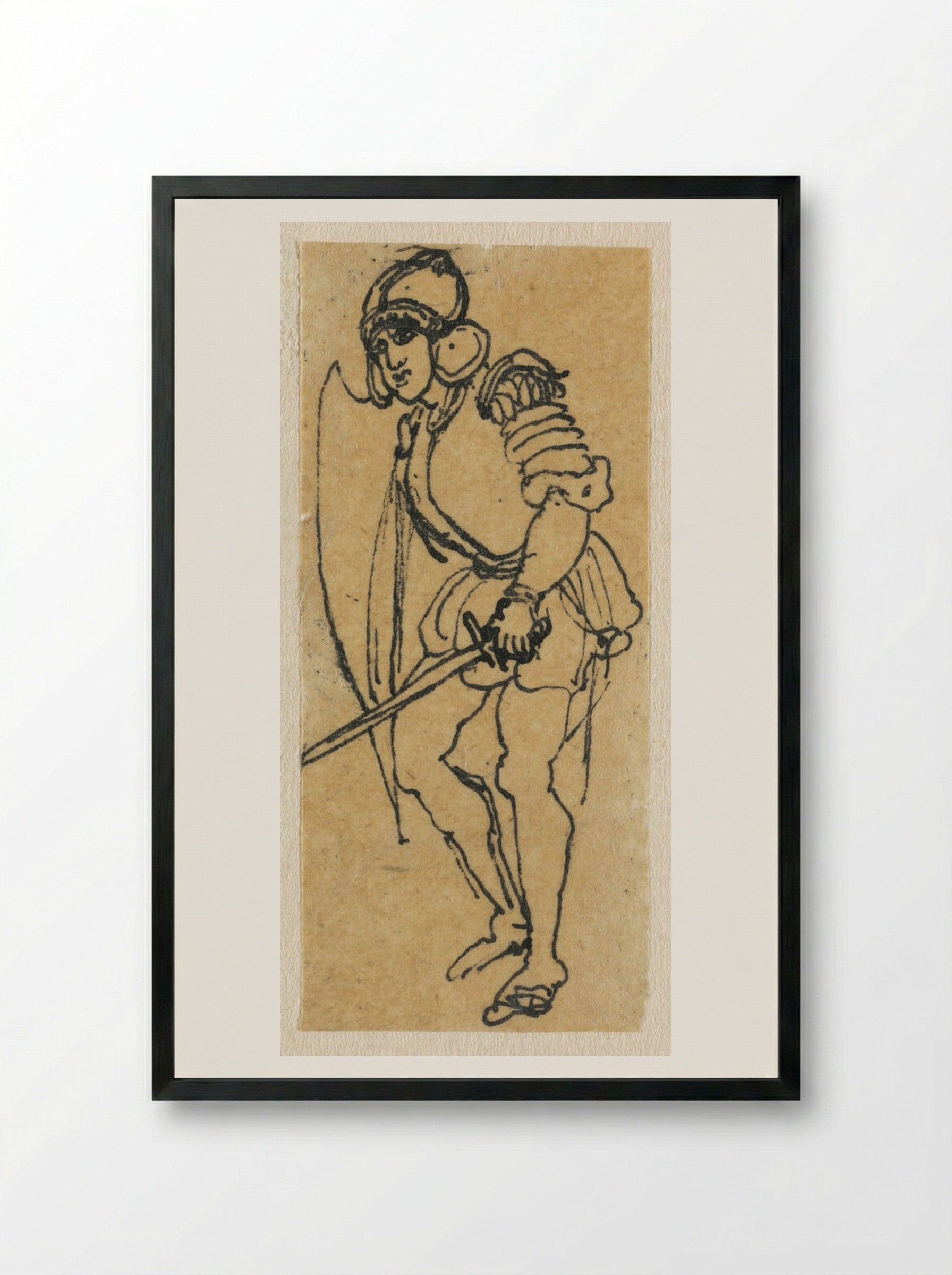 Soldier with Sword Facing Left - Rodolphe Bresdin - Framed Print Black