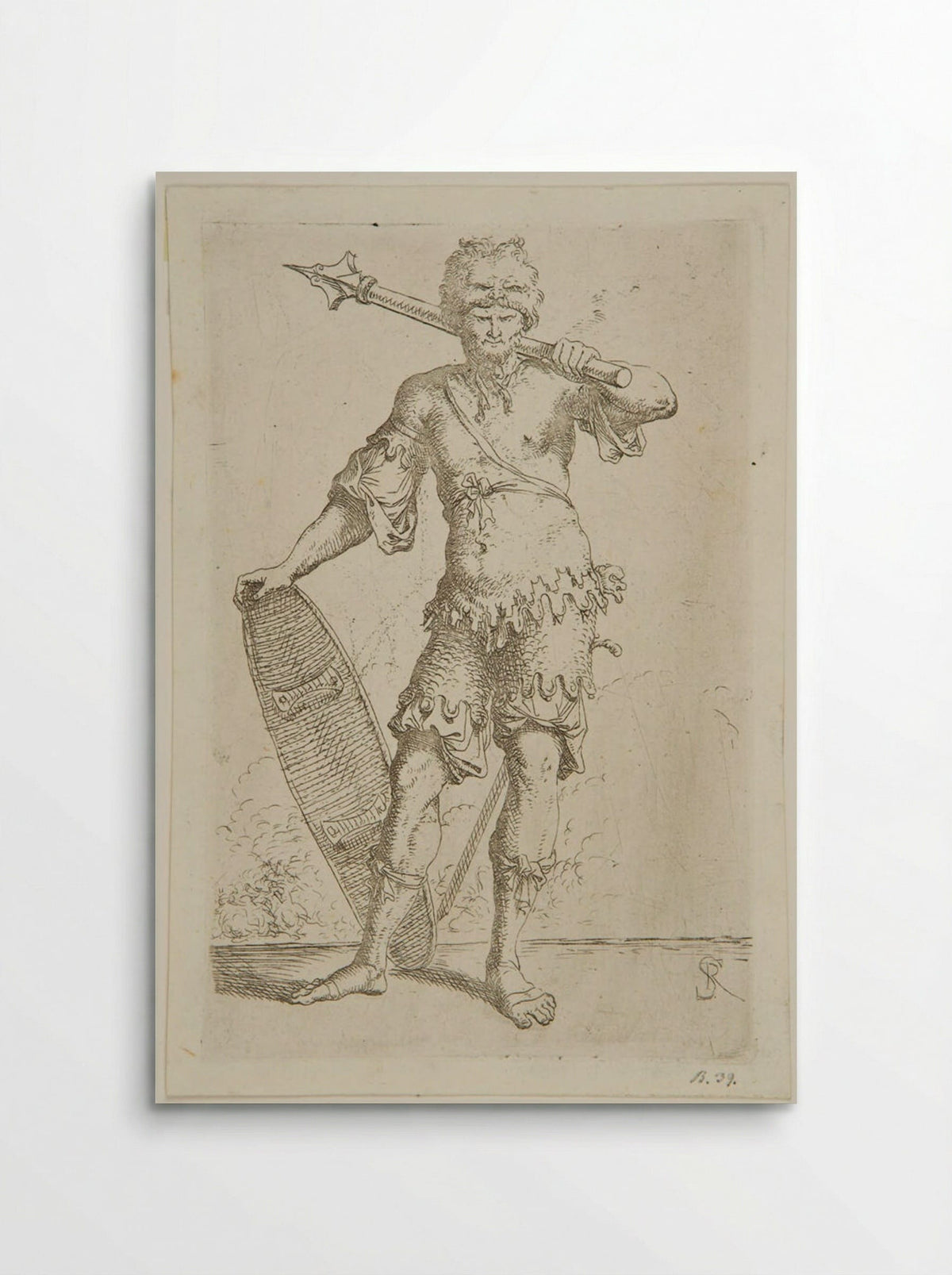 Soldier with a Mace and an Oval Shield - Salvator Rosa - Poster
