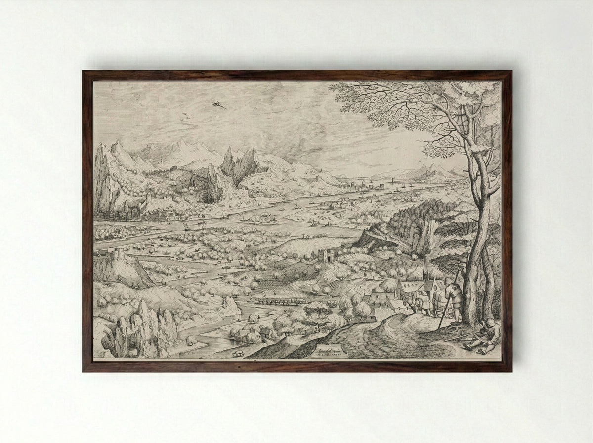 Solicitudo Rustica - Jan van Doetechum - Framed Print Dark Wood
