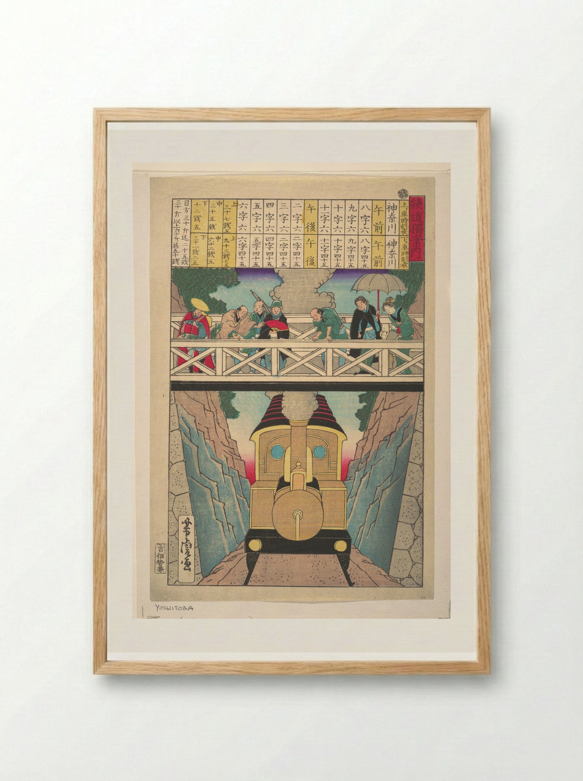 Solitary Traveler's Guide to Railway - Utagawa Yoshitora - Framed Print Wood