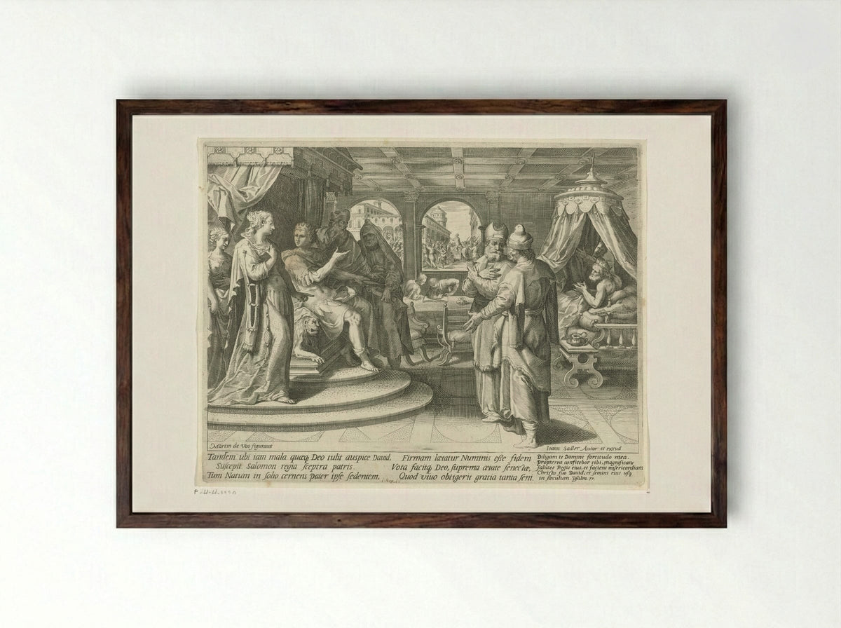 Solomon Succeeds David as King of Israel - Aegidius Sadeler (II) - Framed Print Dark Wood