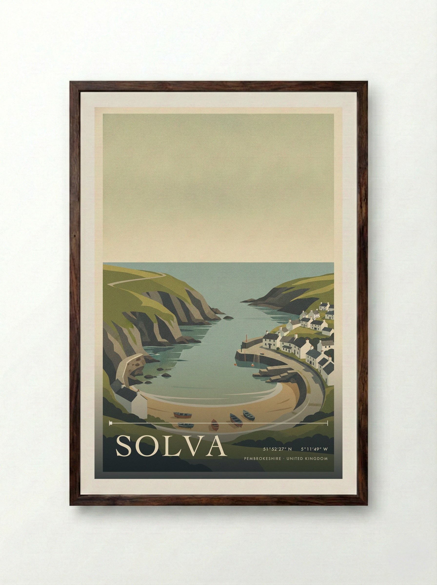 Solva Pembrokeshire United Kingdom Travel Poster - Framed Print Dark Wood
