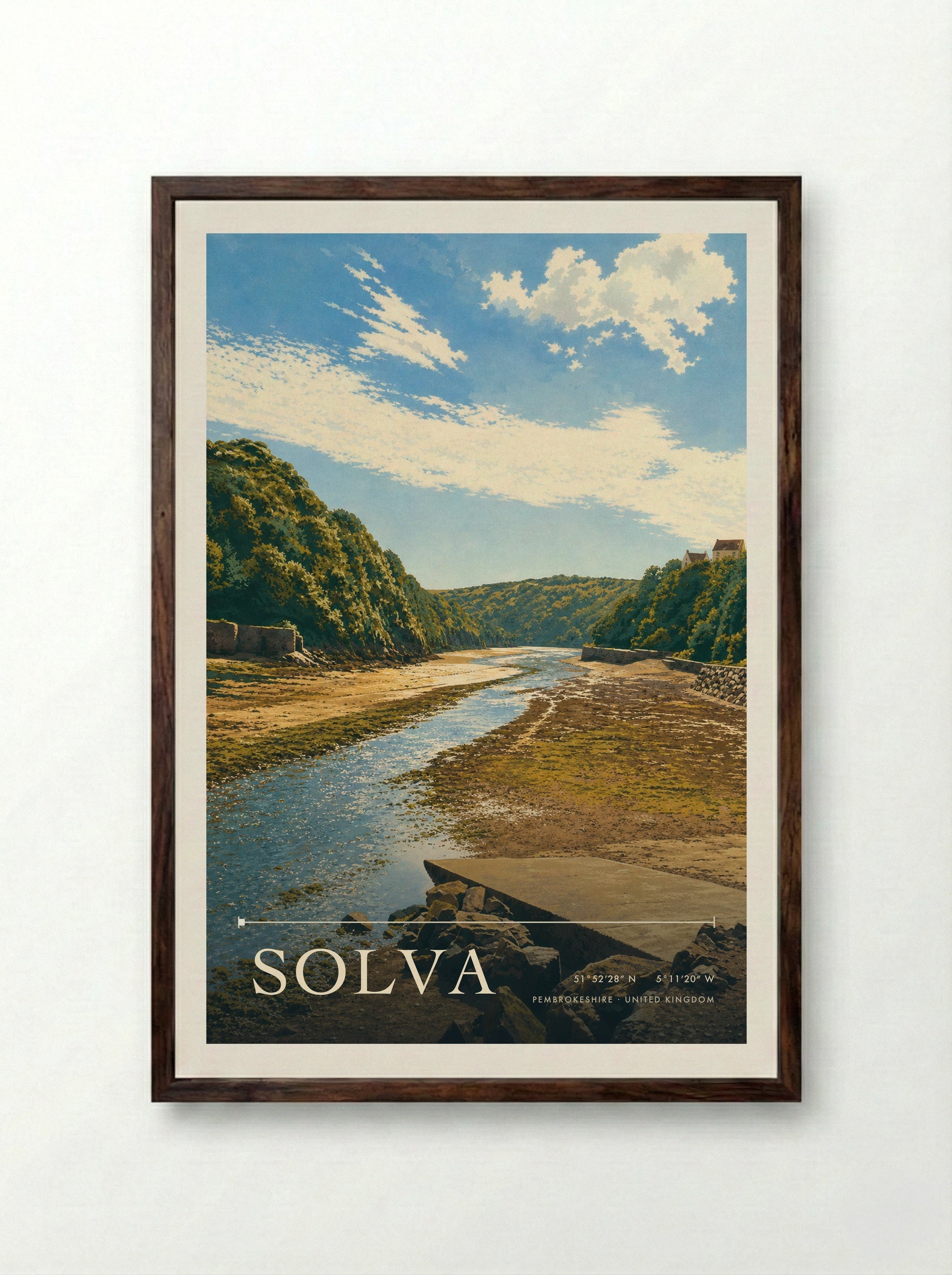 Solva Pembrokeshire United Kingdom Travel Poster - Framed Print Dark Wood