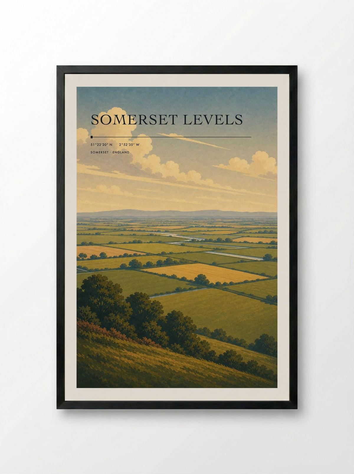 Somerset Levels England Travel Poster - Framed Print Black