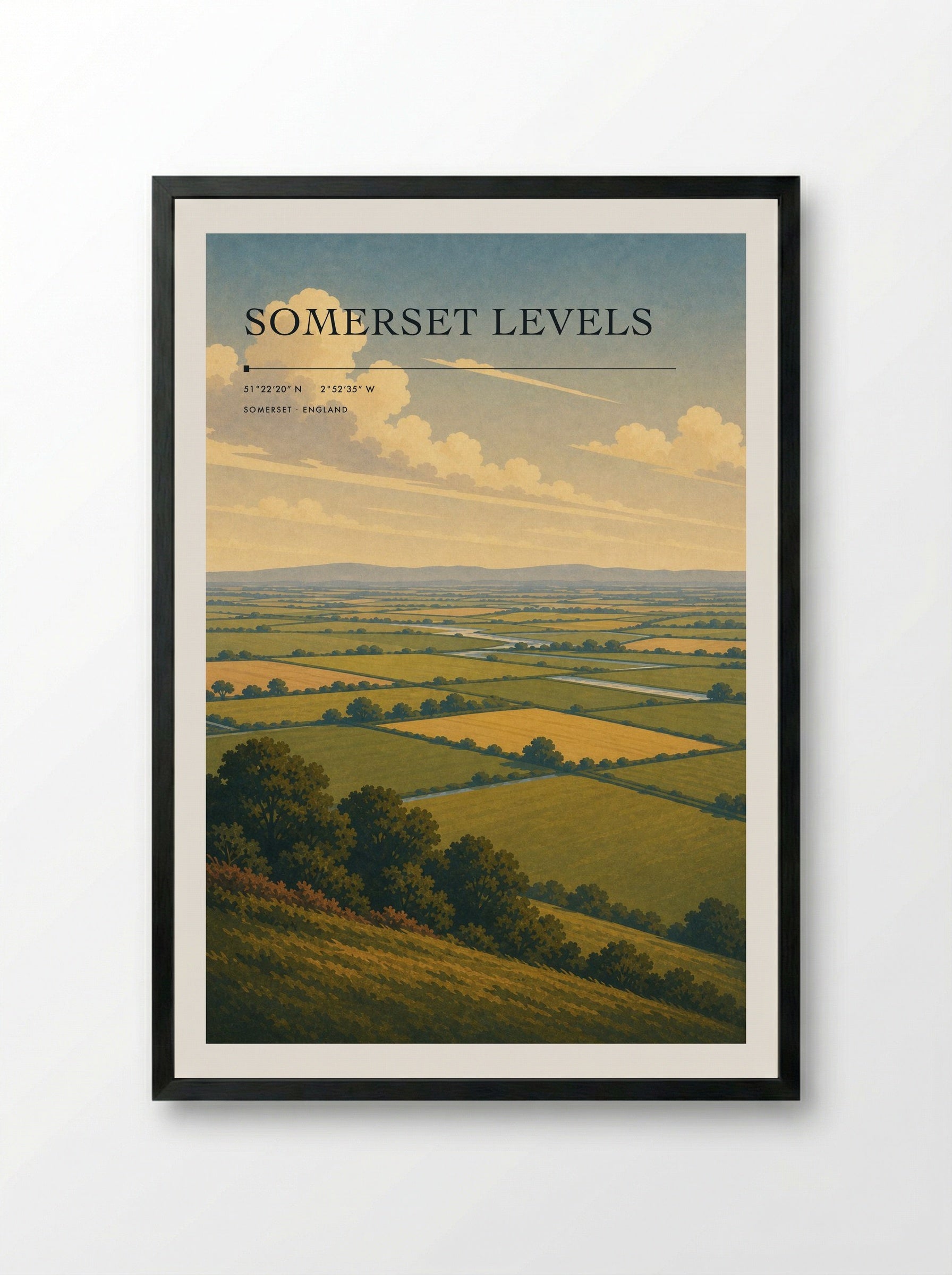 Somerset Levels England Travel Poster - Framed Print Black
