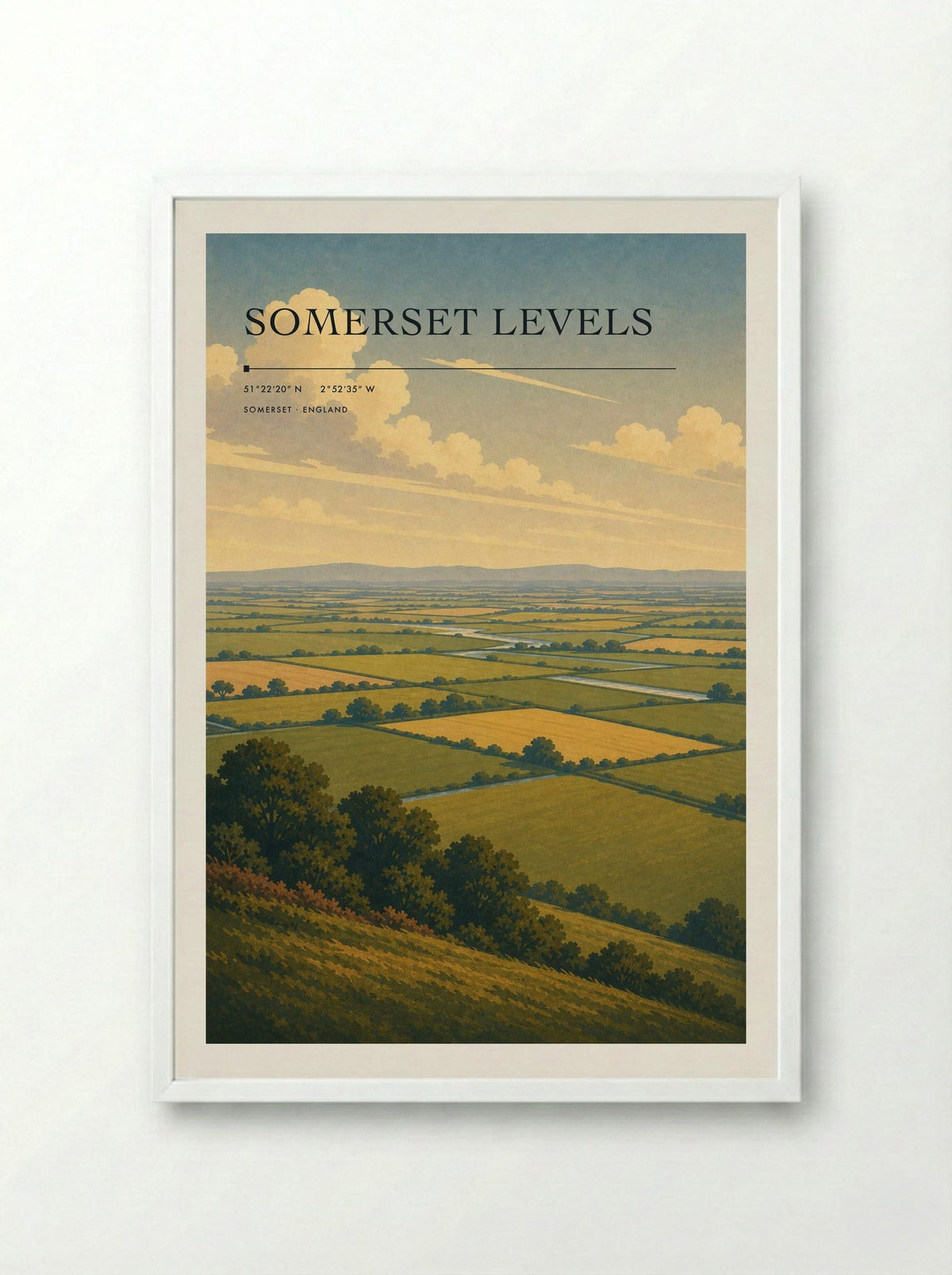 Somerset Levels England Travel Poster - Framed Print White