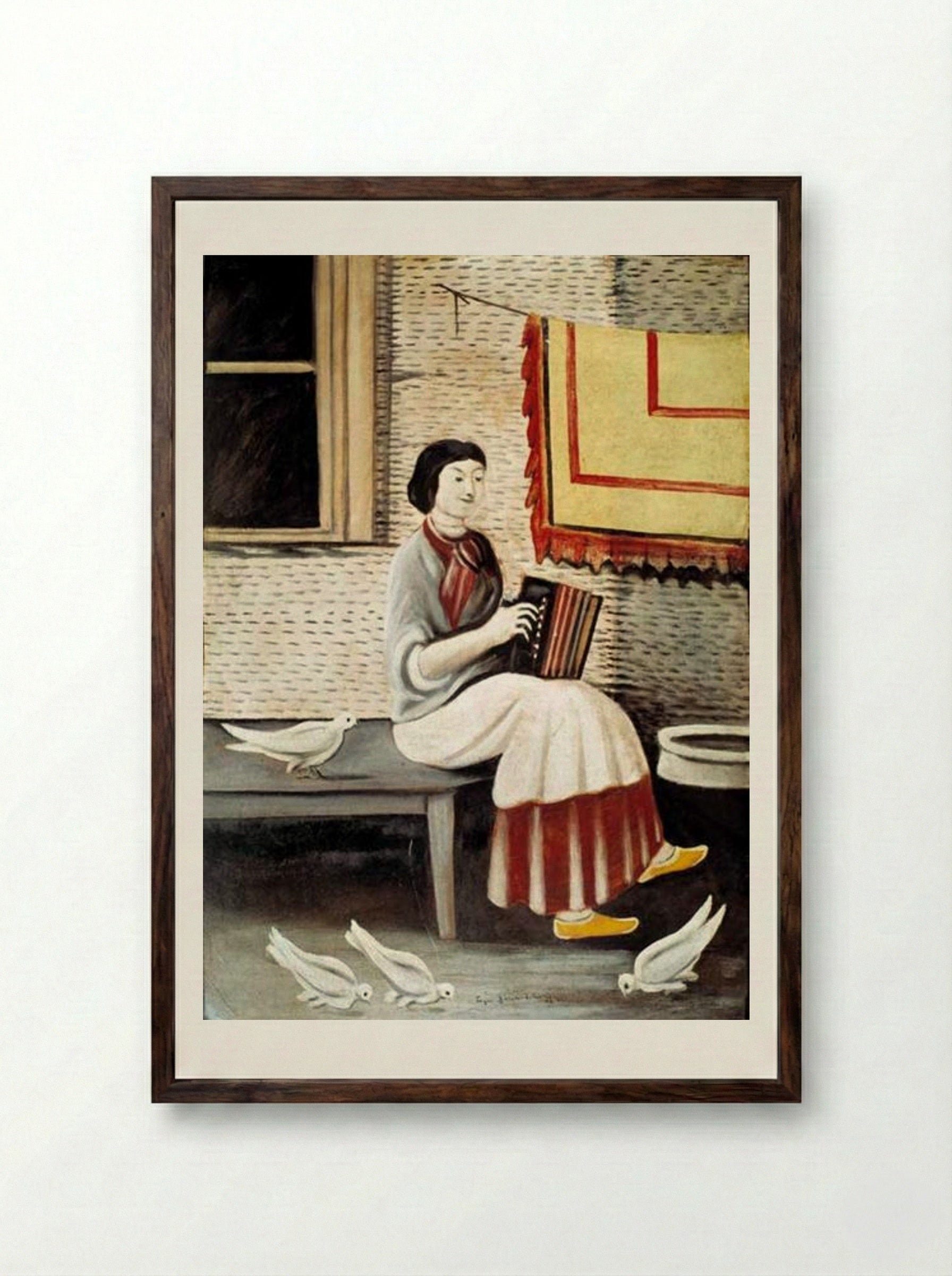 Sona Gorashvili playing accordion - Niko Pirosmani - Framed Print Dark Wood