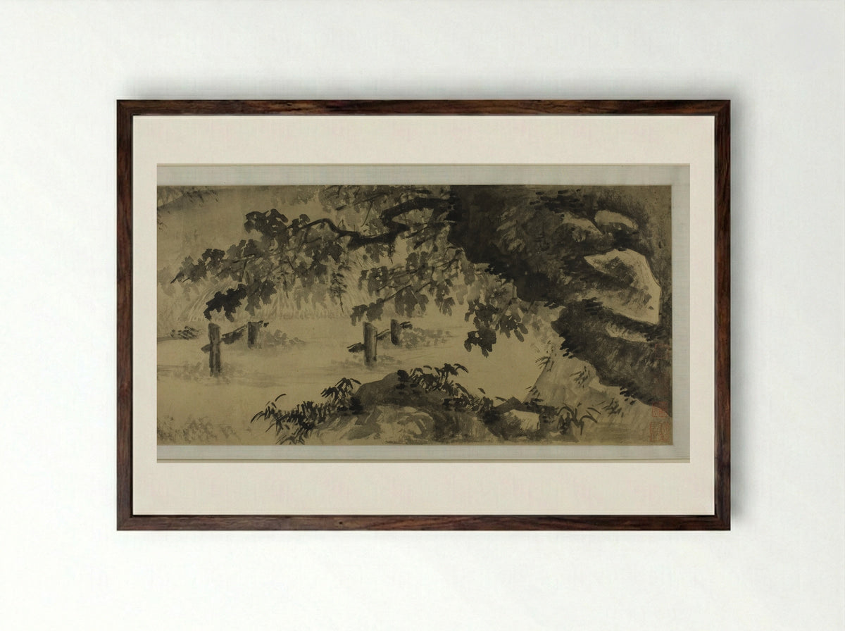 Song of a Fisherman - Wang Wen - Framed Print Dark Wood