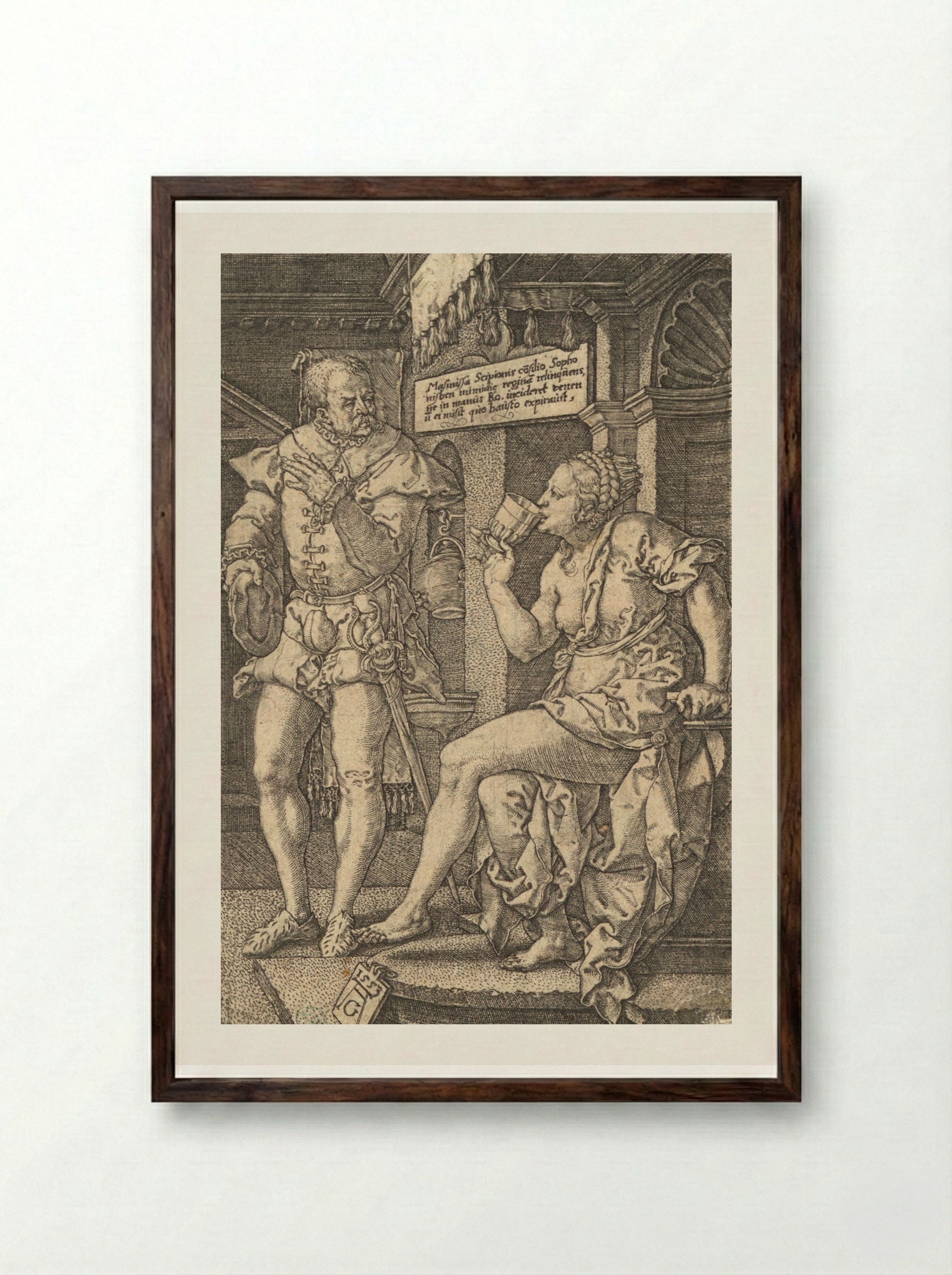 Sophonisba Drinking Poison - Heinrich Aldegrever - Framed Print Dark Wood