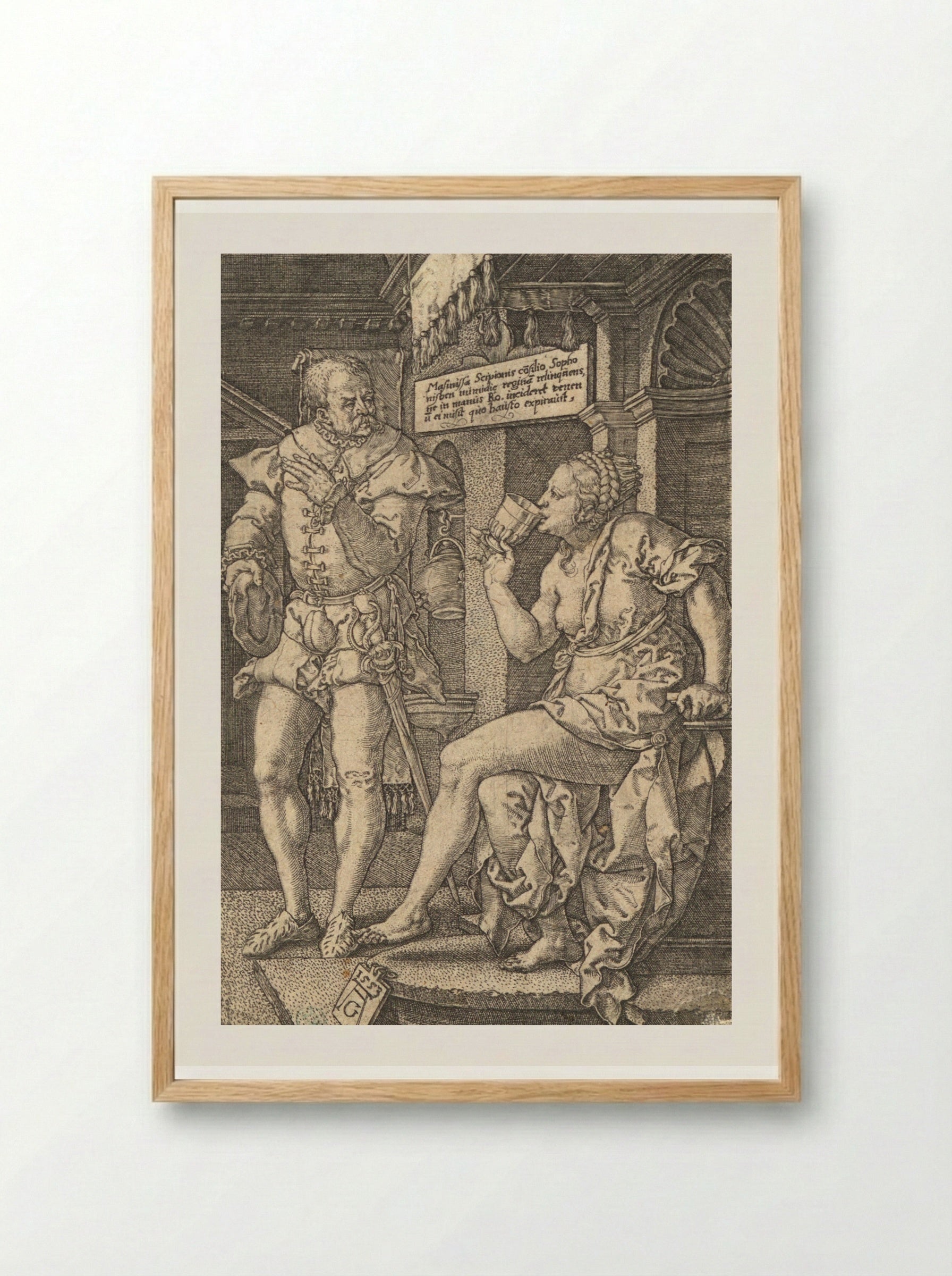 Sophonisba Drinking Poison - Heinrich Aldegrever - Framed Print Wood
