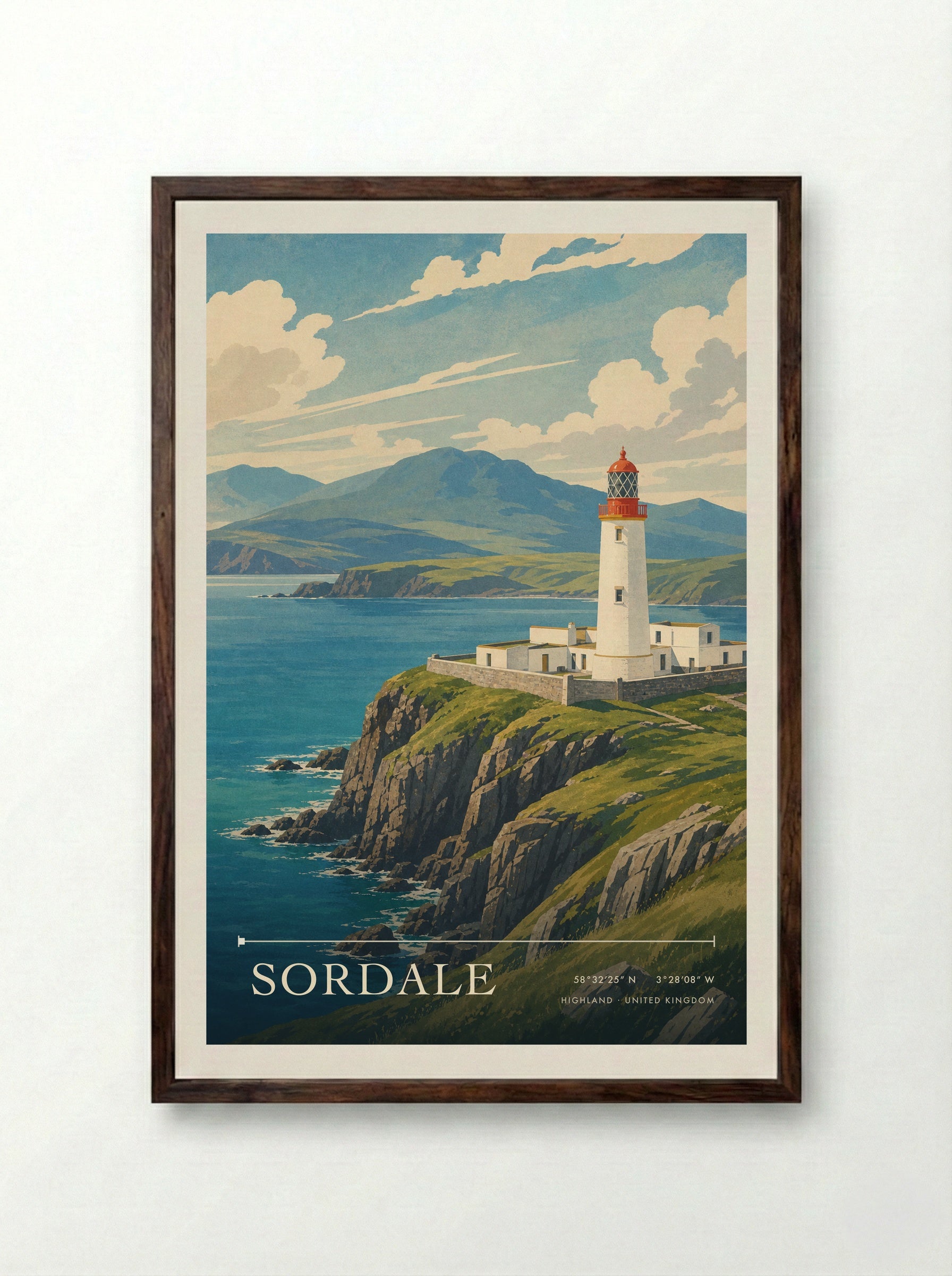 Sordale Highland United Kingdom Travel Poster - Framed Print Dark Wood