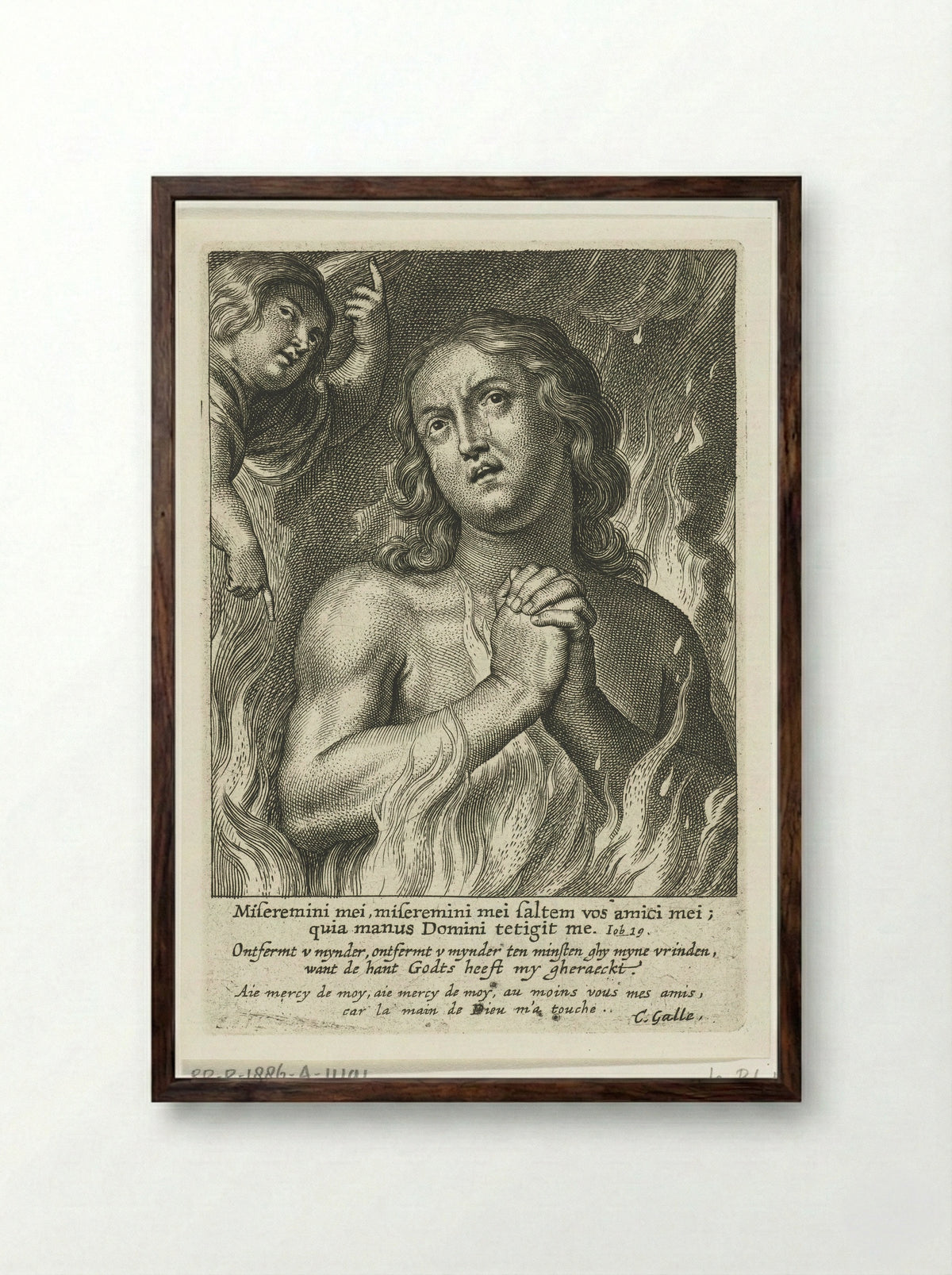 Soul in Purgatory Praying for Mercy - Schelte Adamsz. Bolswert - Framed Print Dark Wood