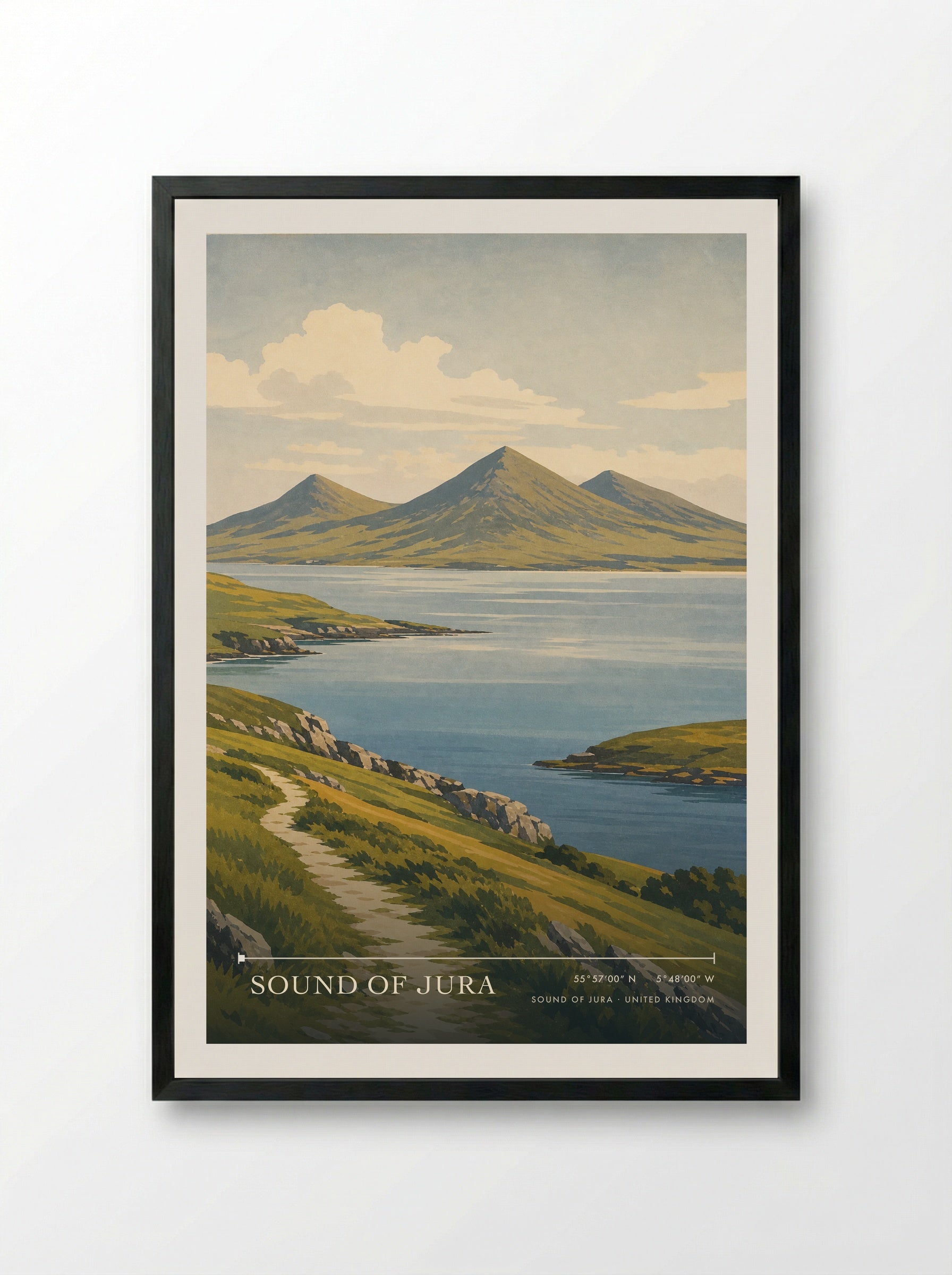 Sound of Jura United Kingdom Travel Poster - Framed Print Black