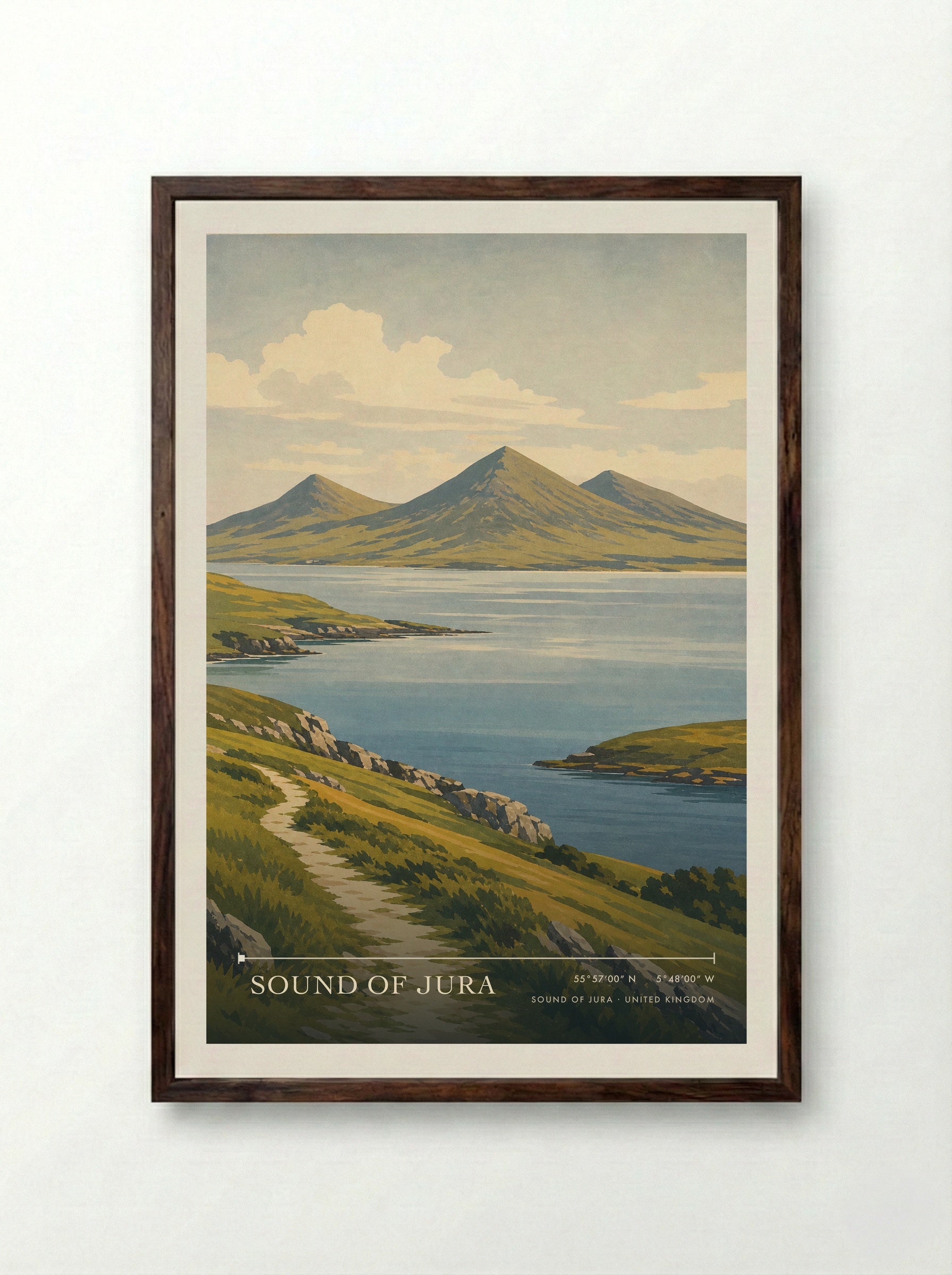 Sound of Jura United Kingdom Travel Poster - Framed Print Dark Wood