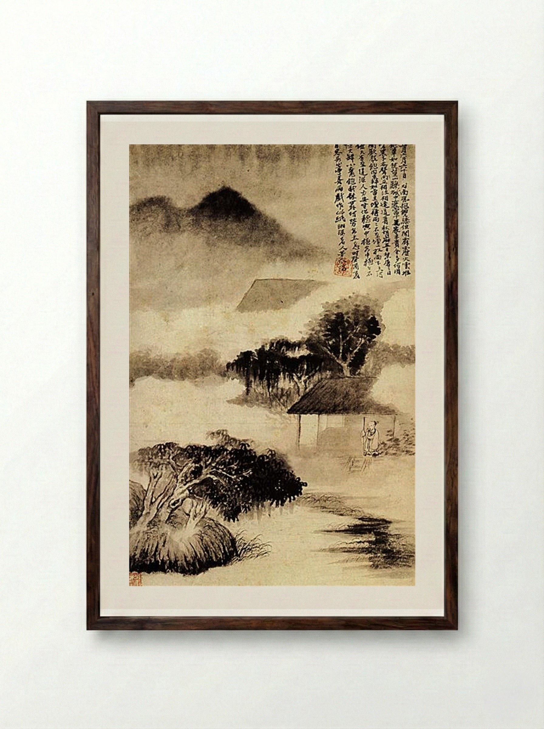 Sound of Thunder in the Distance - Shitao - Framed Print Dark Wood