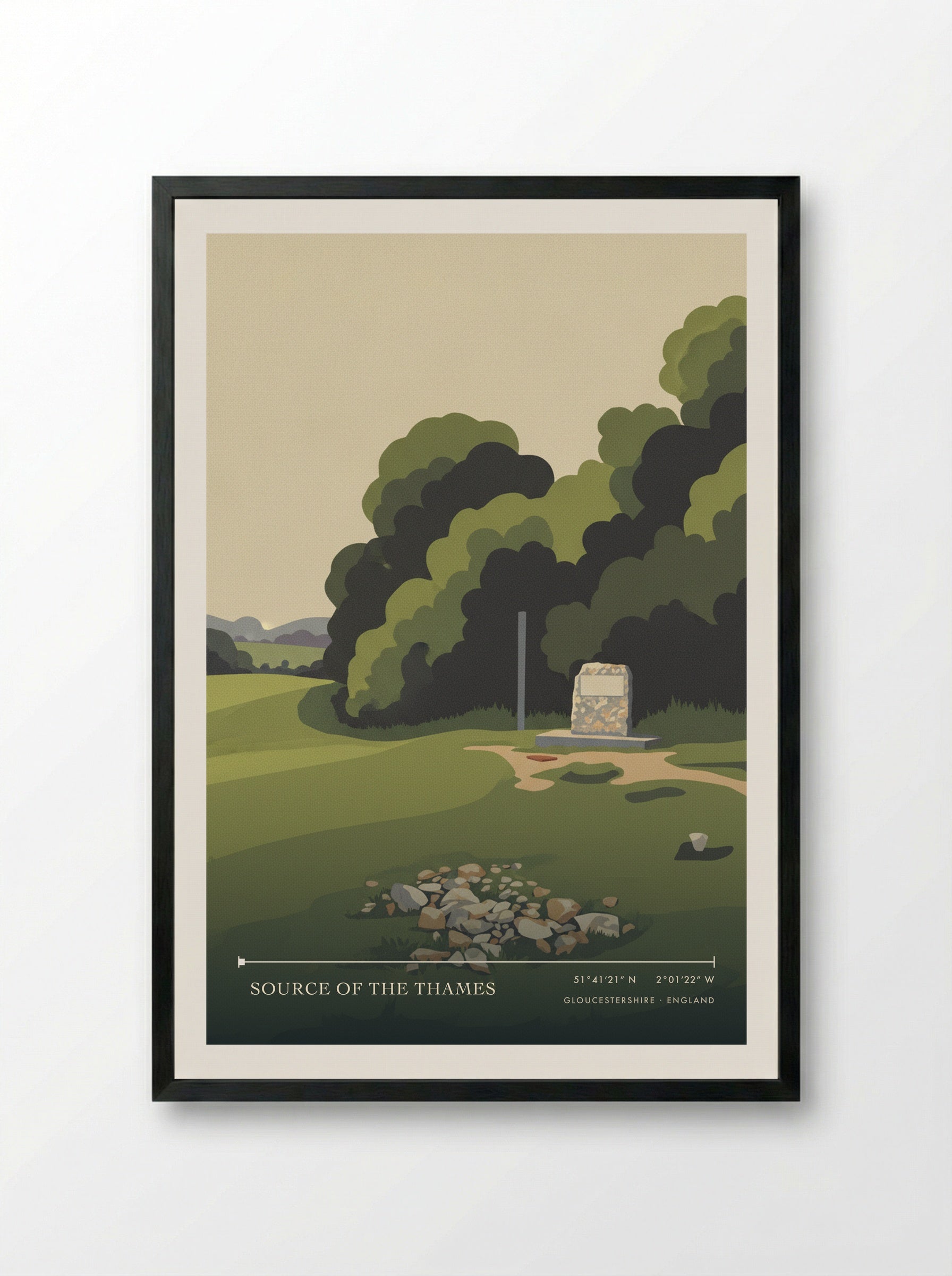 Source of the Thames Gloucestershire England Travel Poster - Framed Print Black