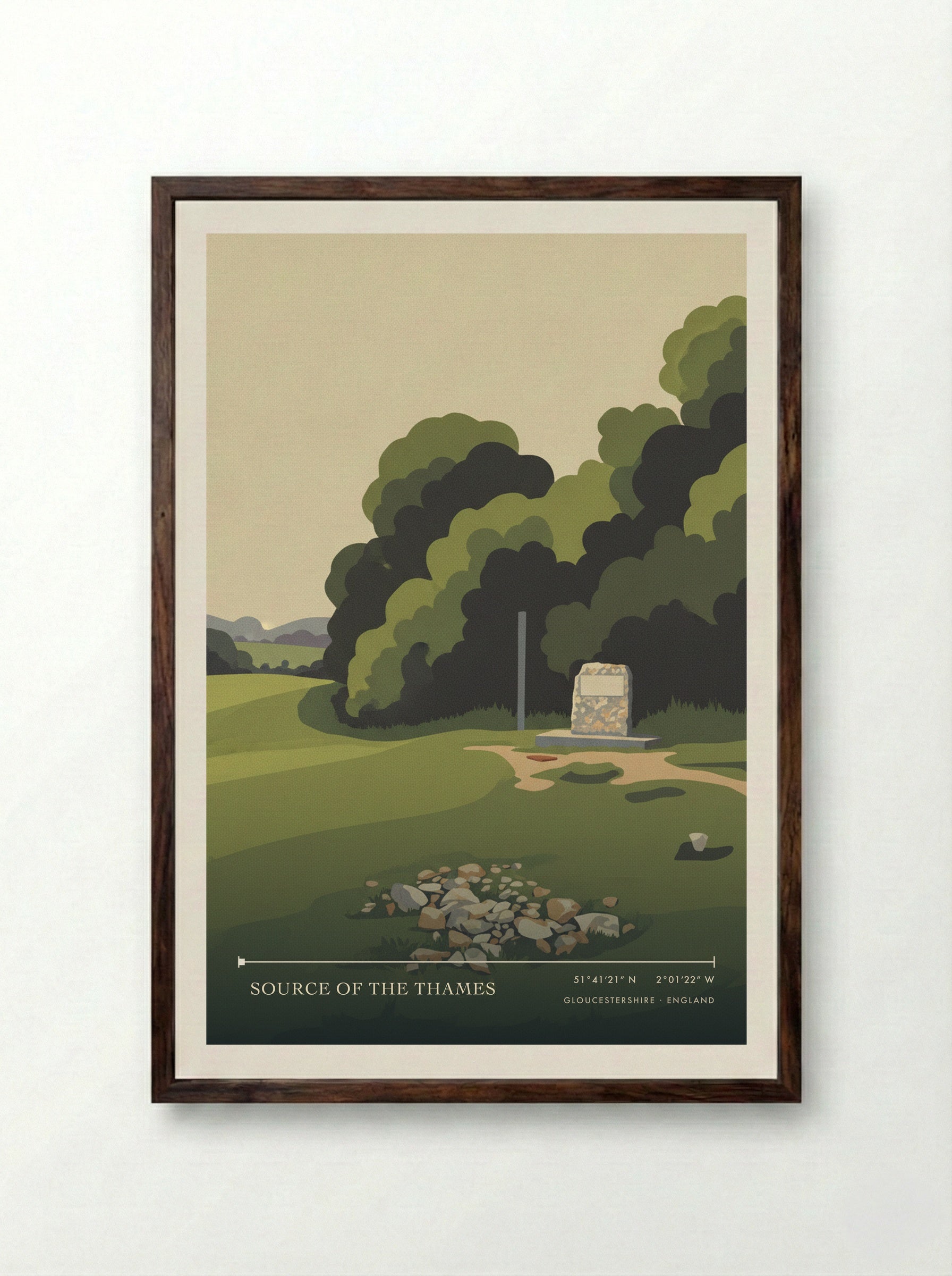 Source of the Thames Gloucestershire England Travel Poster - Framed Print Dark Wood