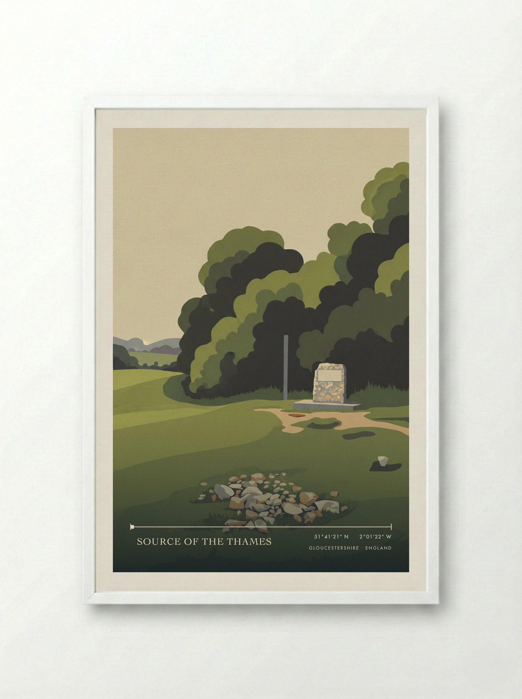 Source of the Thames Gloucestershire England Travel Poster - Framed Print White