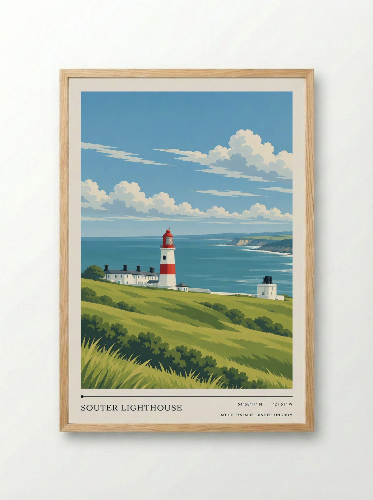 Souter Lighthouse, South Tyneside | Travel Poster - Framed Print Wood