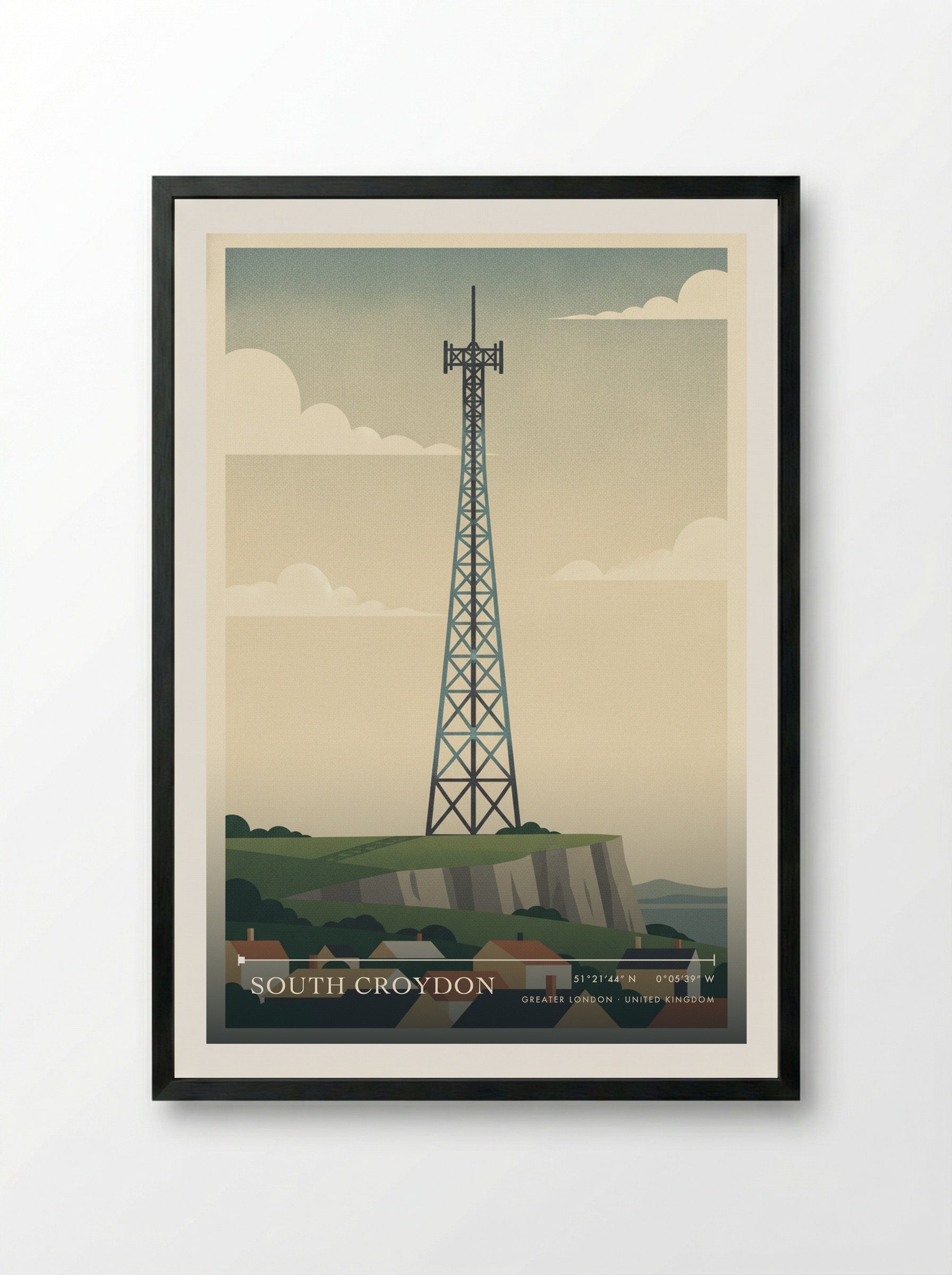 South Croydon Greater London United Kingdom Travel Poster - Framed Print Black