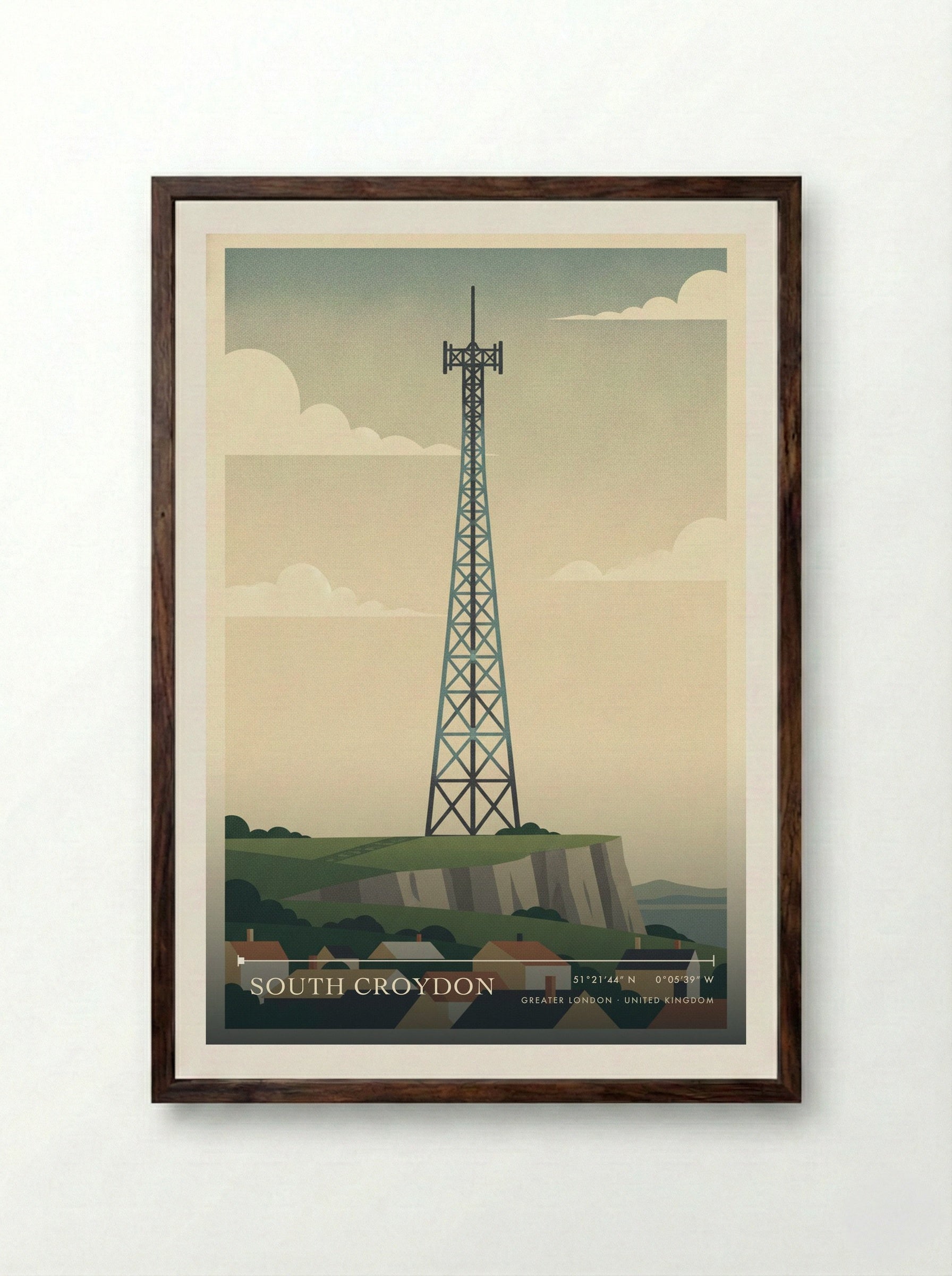 South Croydon Greater London United Kingdom Travel Poster - Framed Print Dark Wood