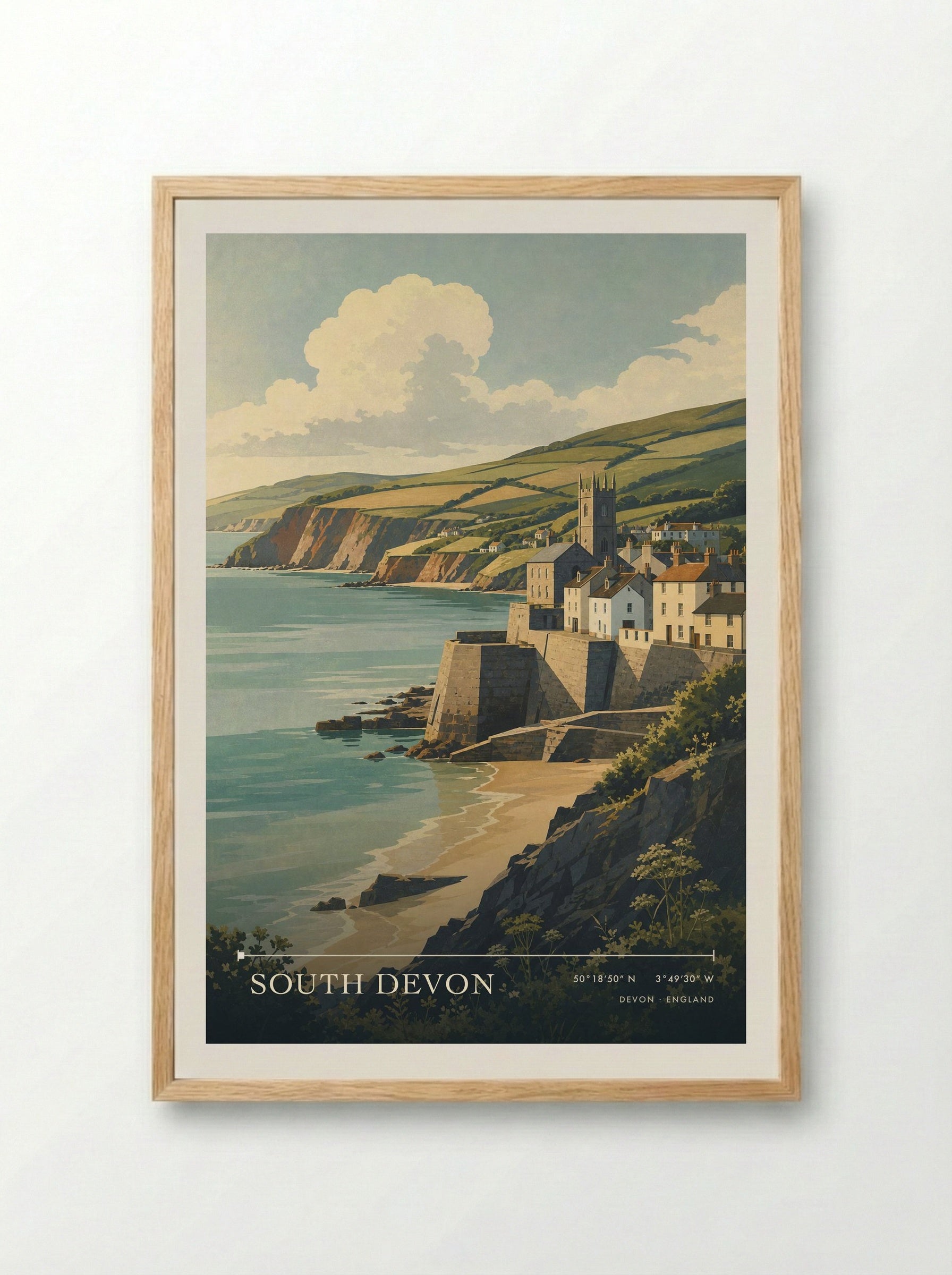 South Devon England Travel Poster - Framed Print Wood