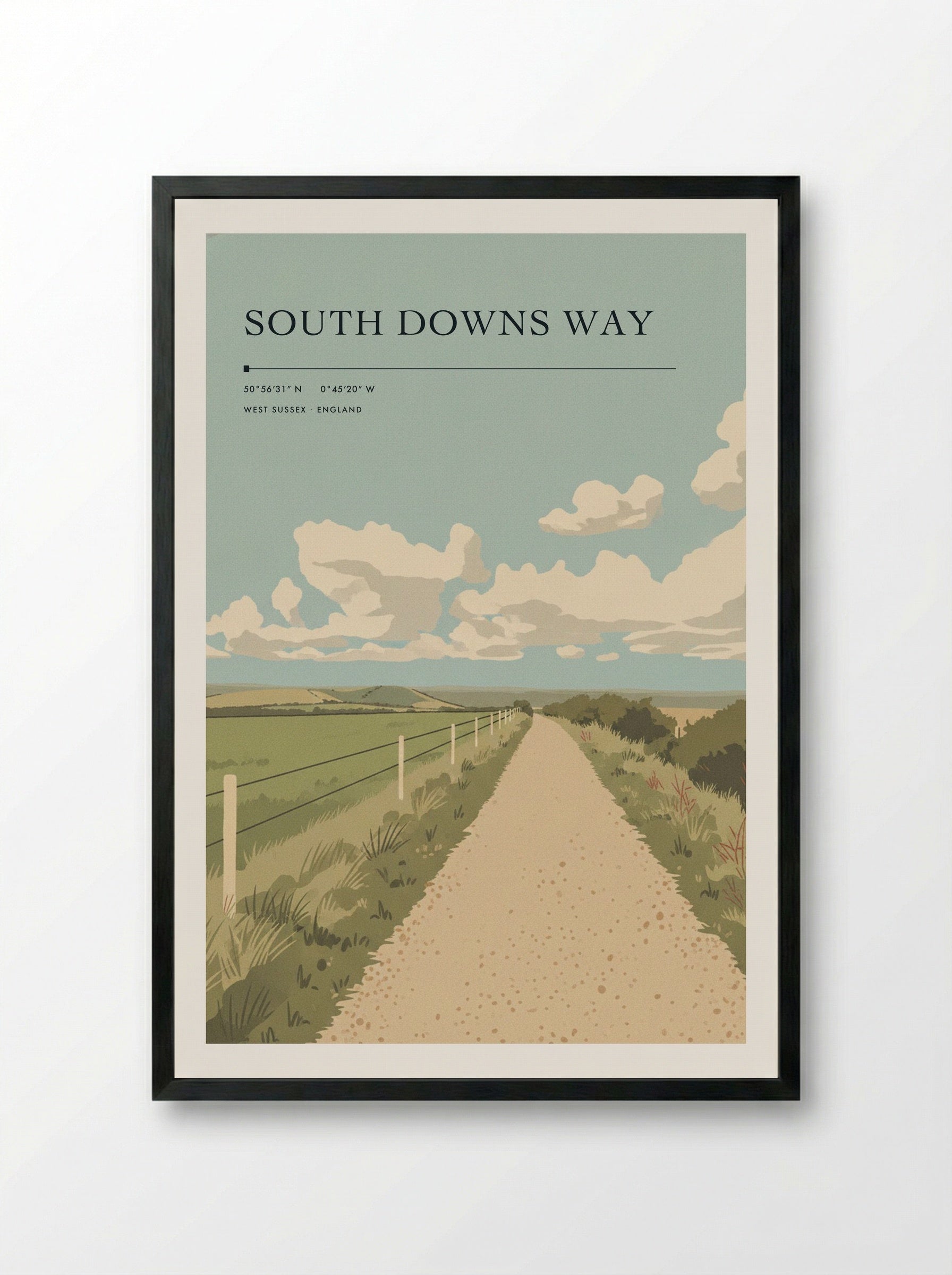South Downs Way West Sussex England Travel Poster - Framed Print Black