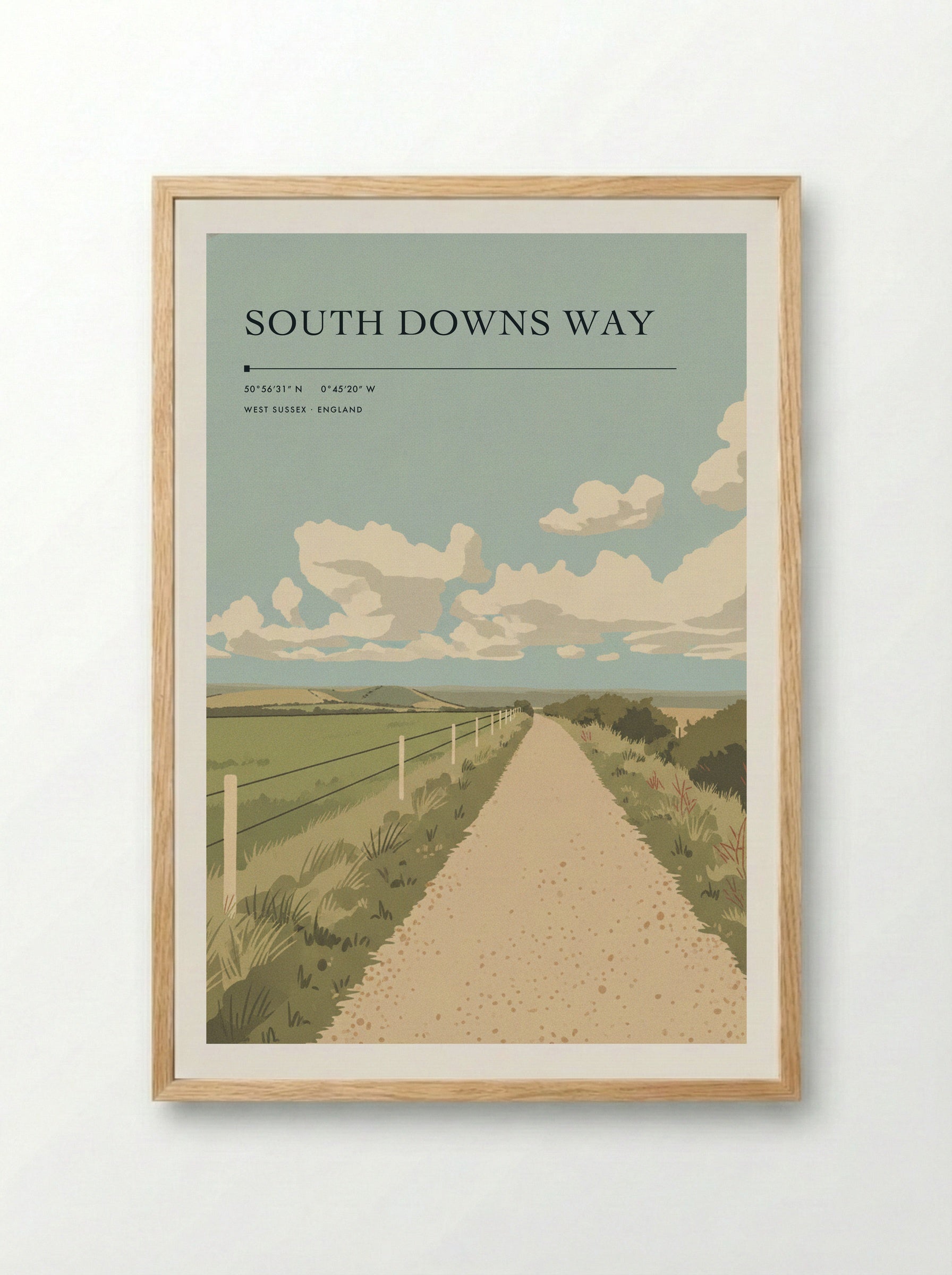 South Downs Way West Sussex England Travel Poster - Framed Print Wood