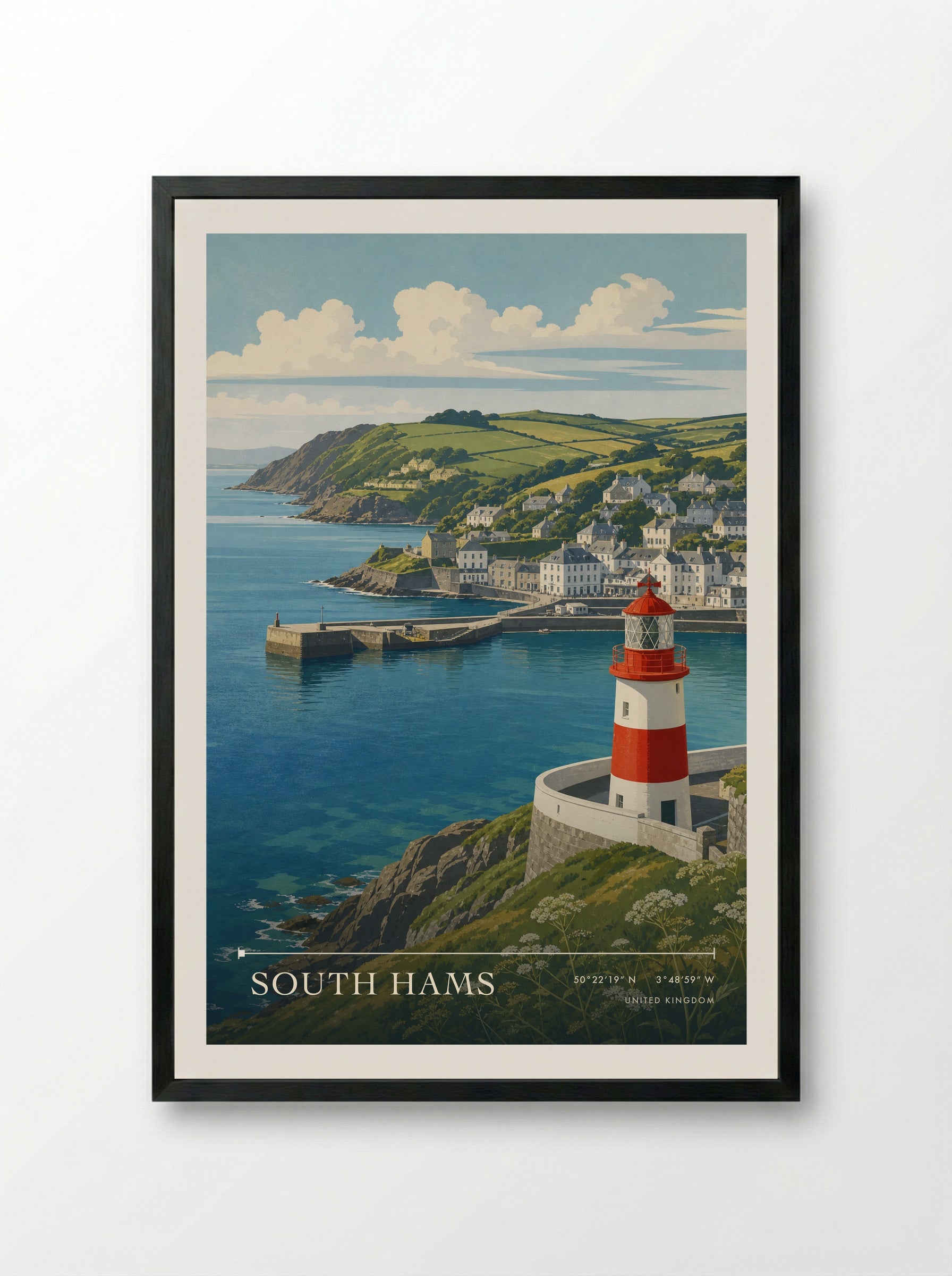 South Hams United Kingdom Travel Poster - Framed Print Black