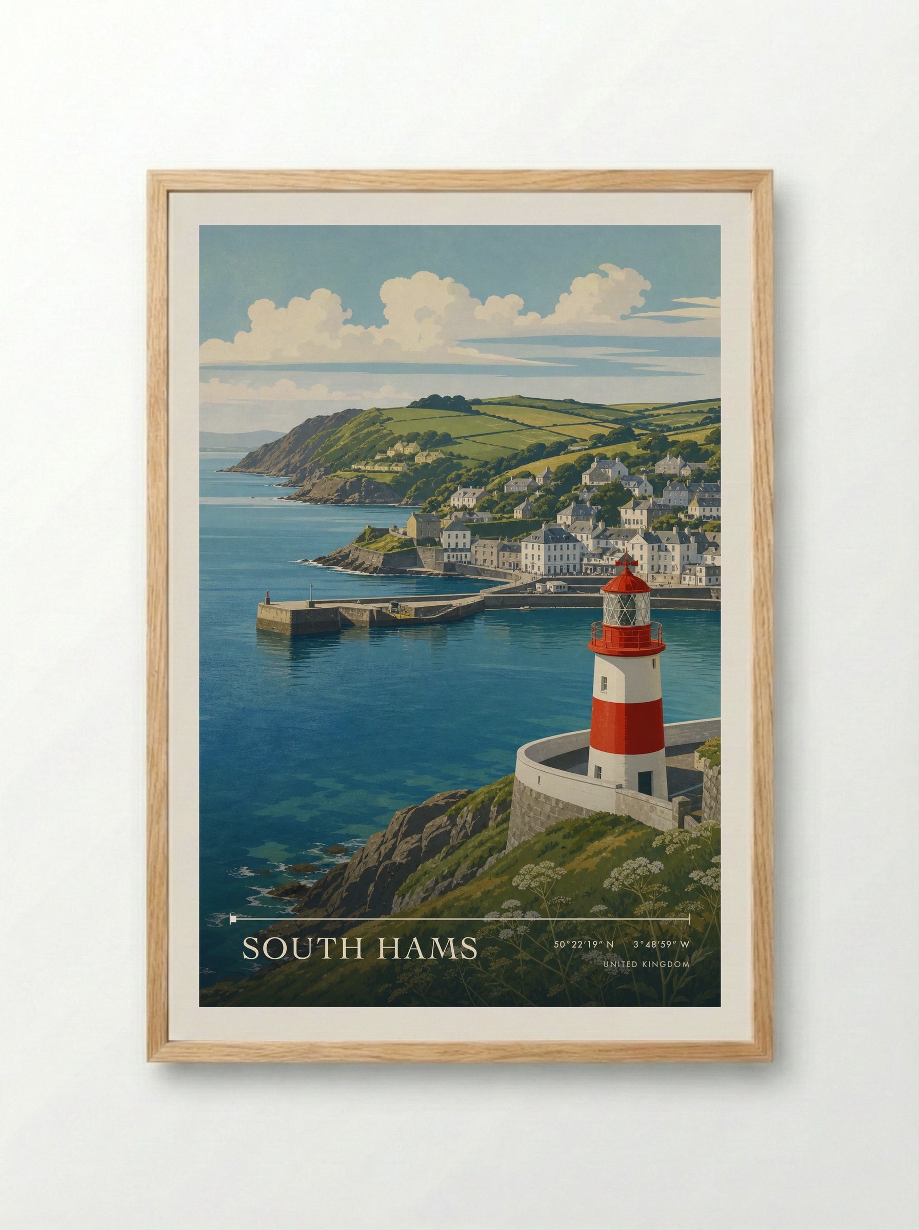 South Hams United Kingdom Travel Poster - Framed Print Wood