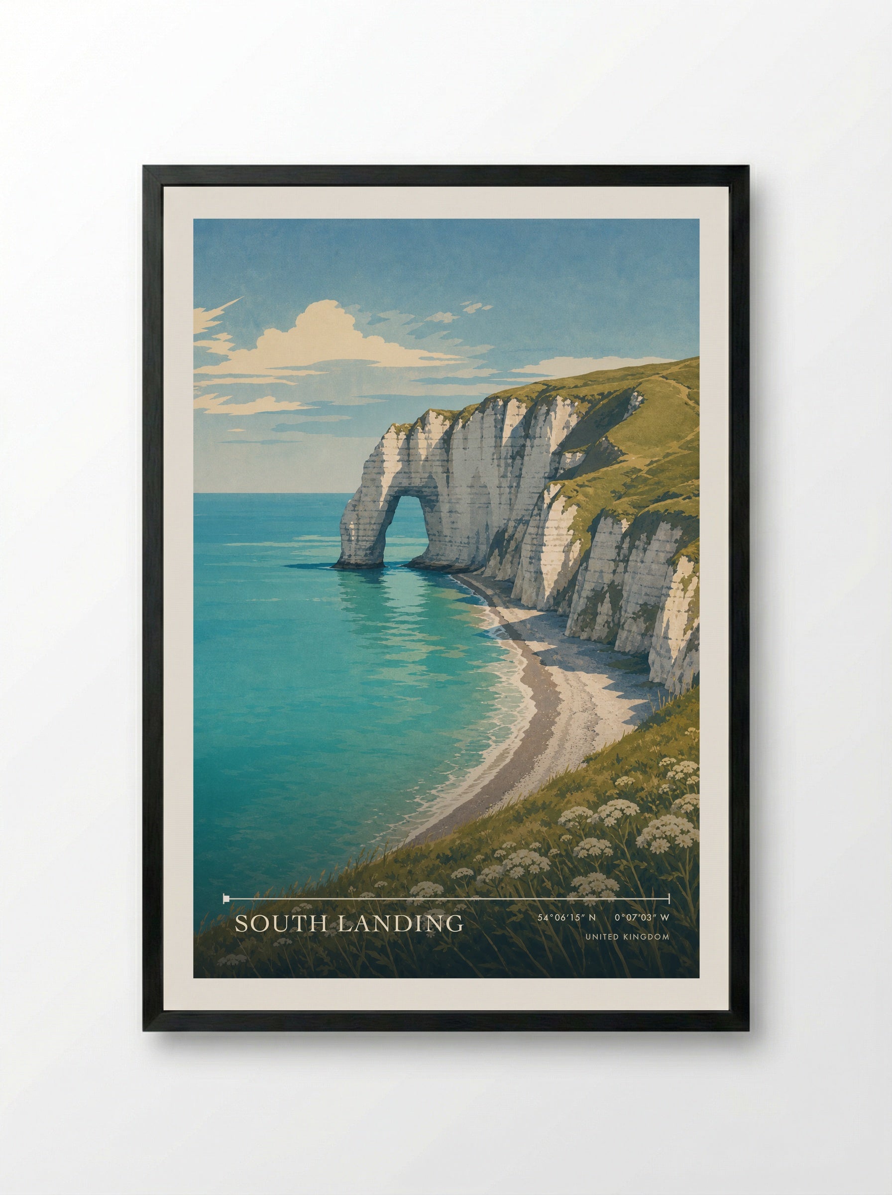 South Landing United Kingdom Travel Poster - Framed Print Black