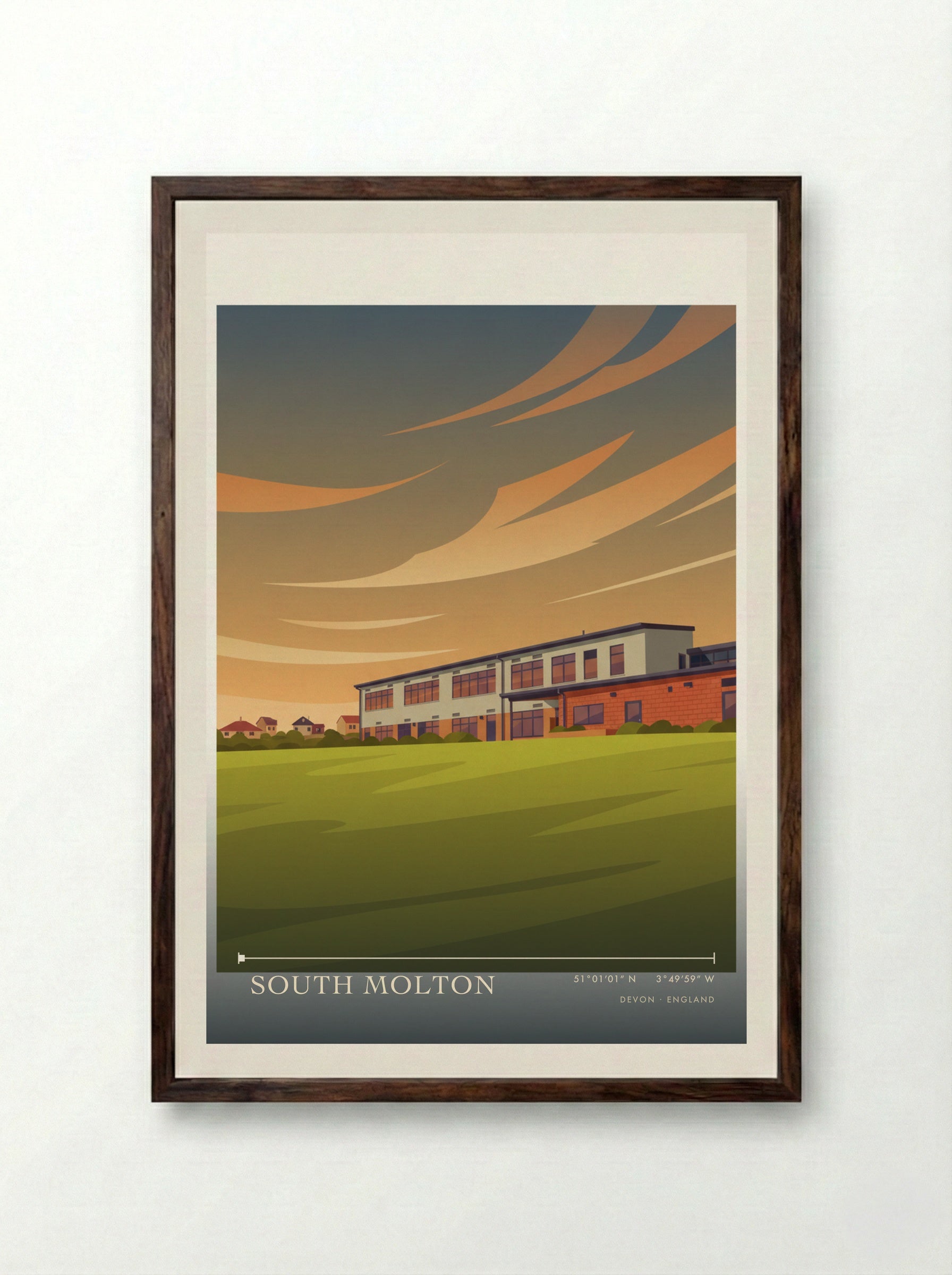 South Molton Devon England Travel Poster - Framed Print Dark Wood