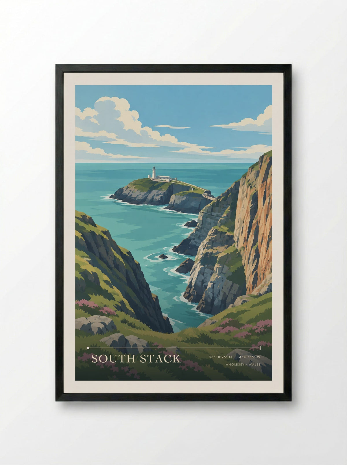 South Stack, Anglesey | Travel Poster - Framed Print Black