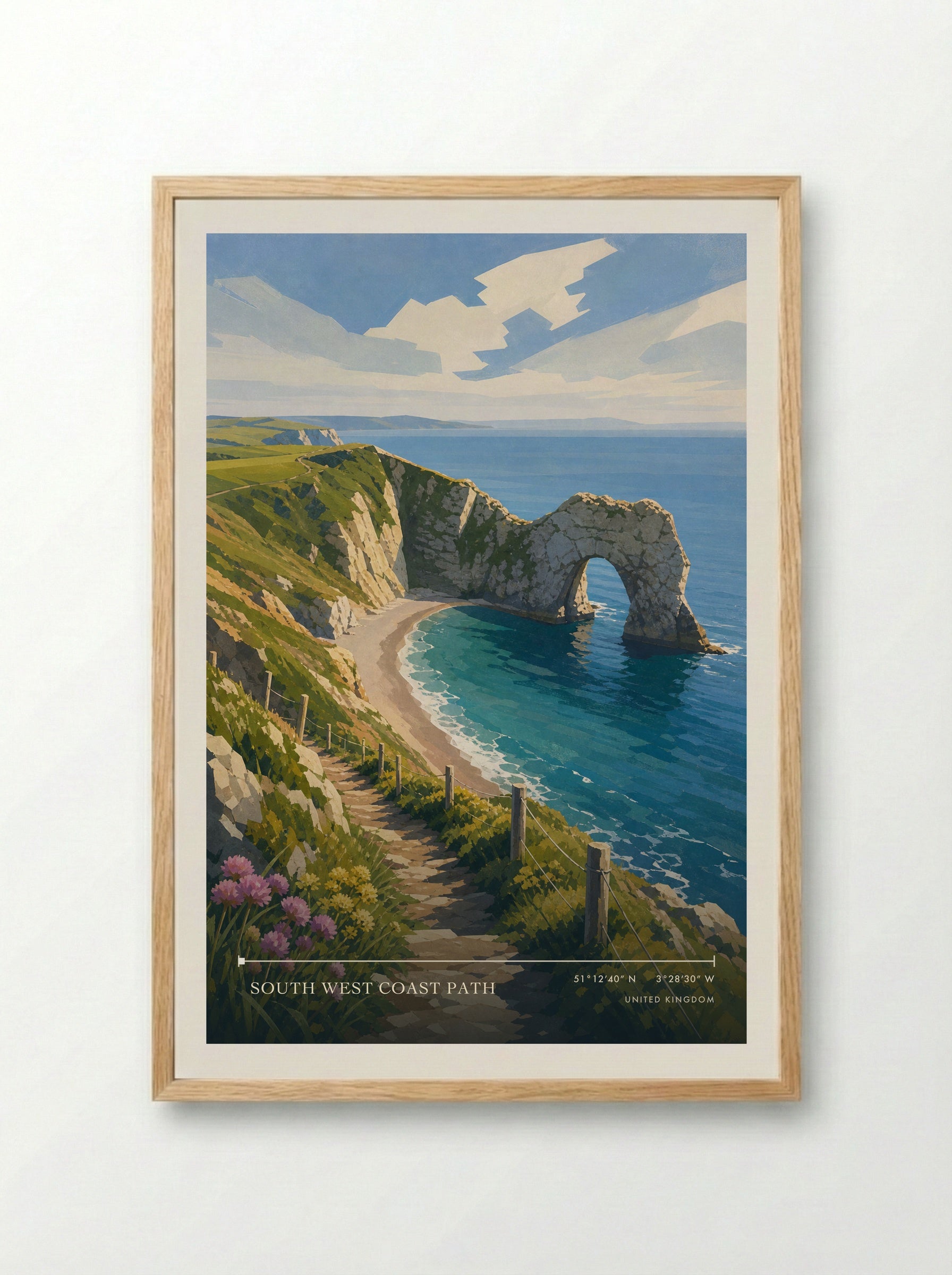 South West Coast Path United Kingdom Travel Poster - Framed Print Wood