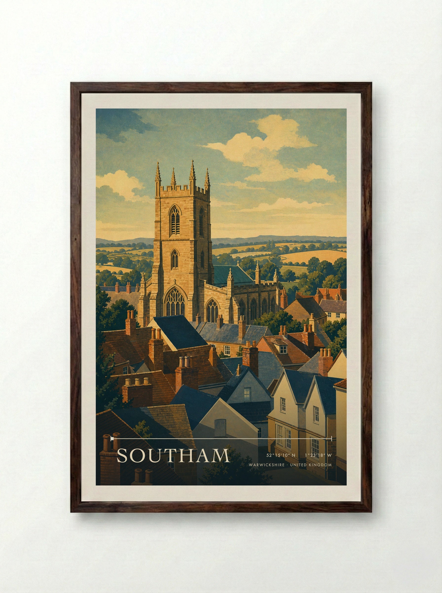 Southam Warwickshire United Kingdom Travel Poster - Framed Print Dark Wood