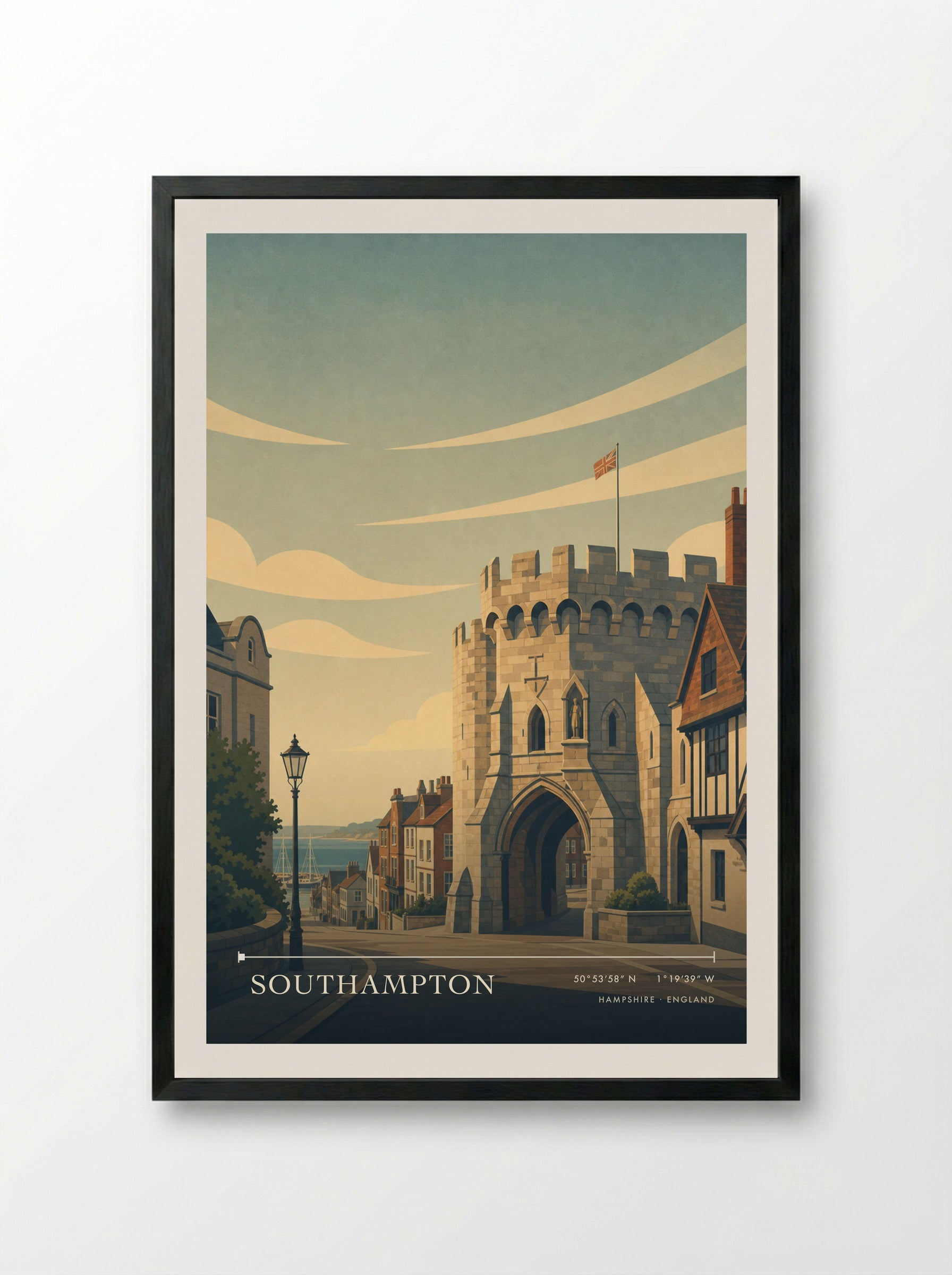 Southampton Hampshire England Travel Poster - Framed Print Black