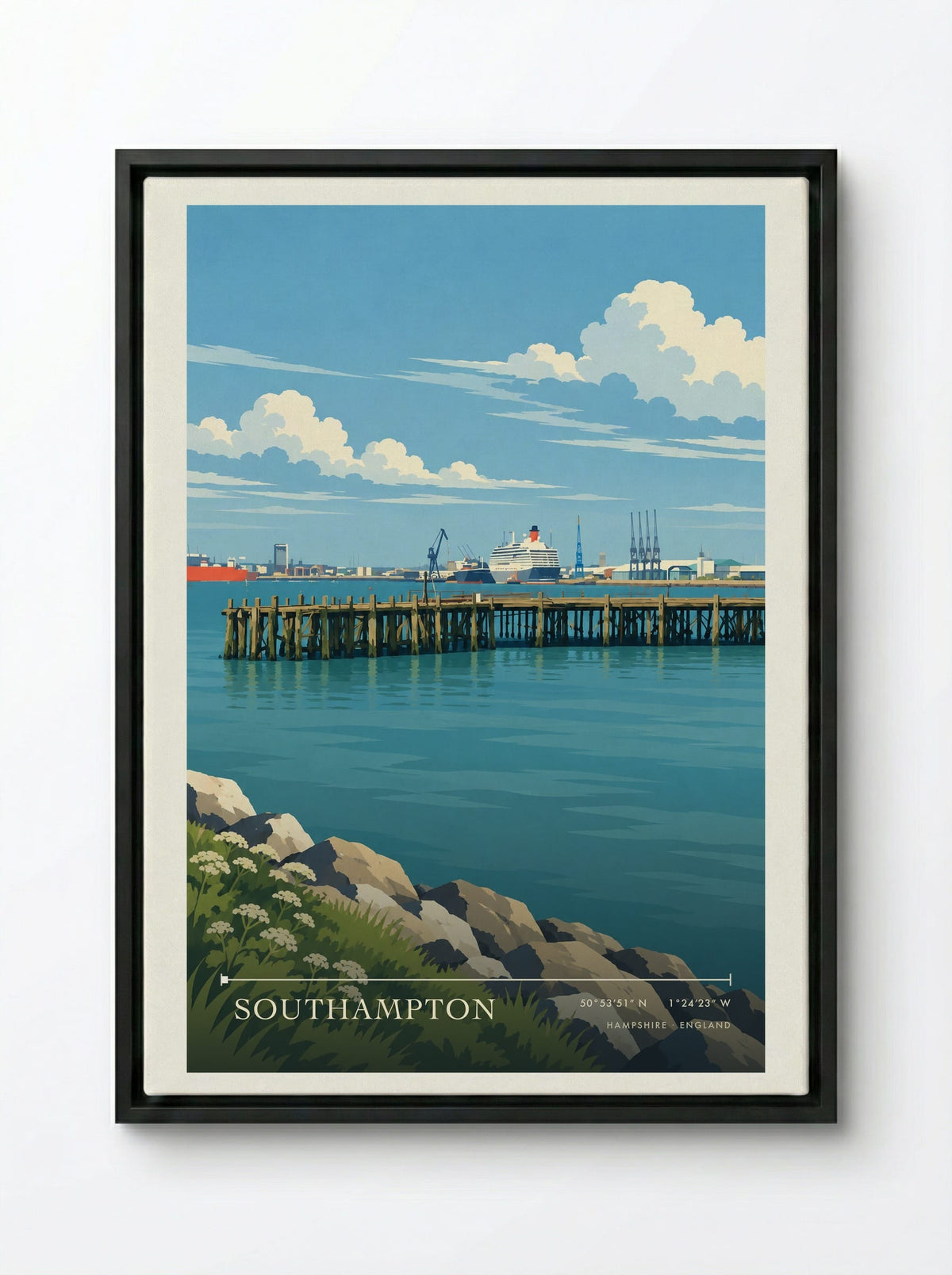 Southampton, Hampshire | Travel Poster - Framed Canvas Black