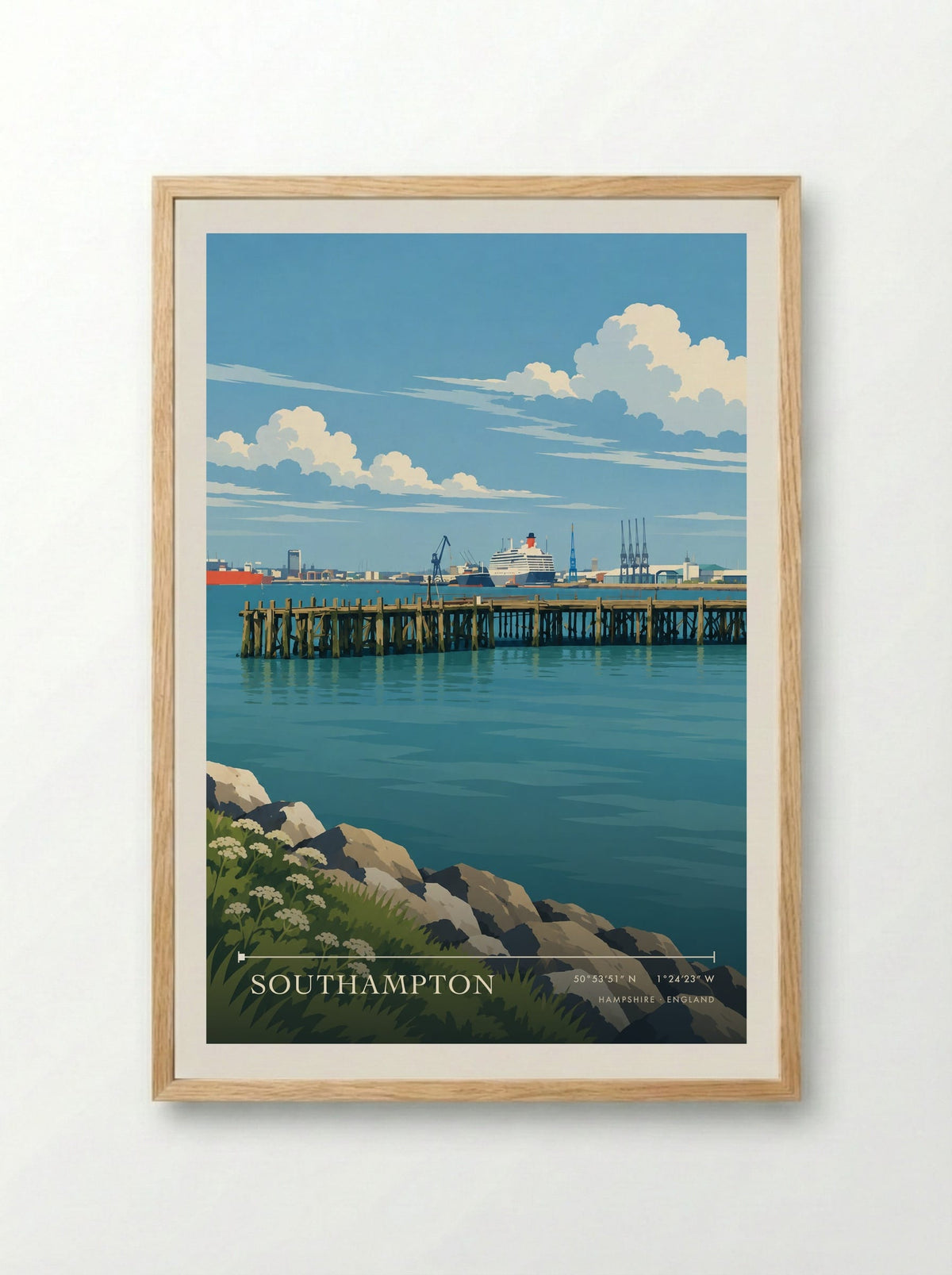 Southampton, Hampshire | Travel Poster - Framed Print Wood