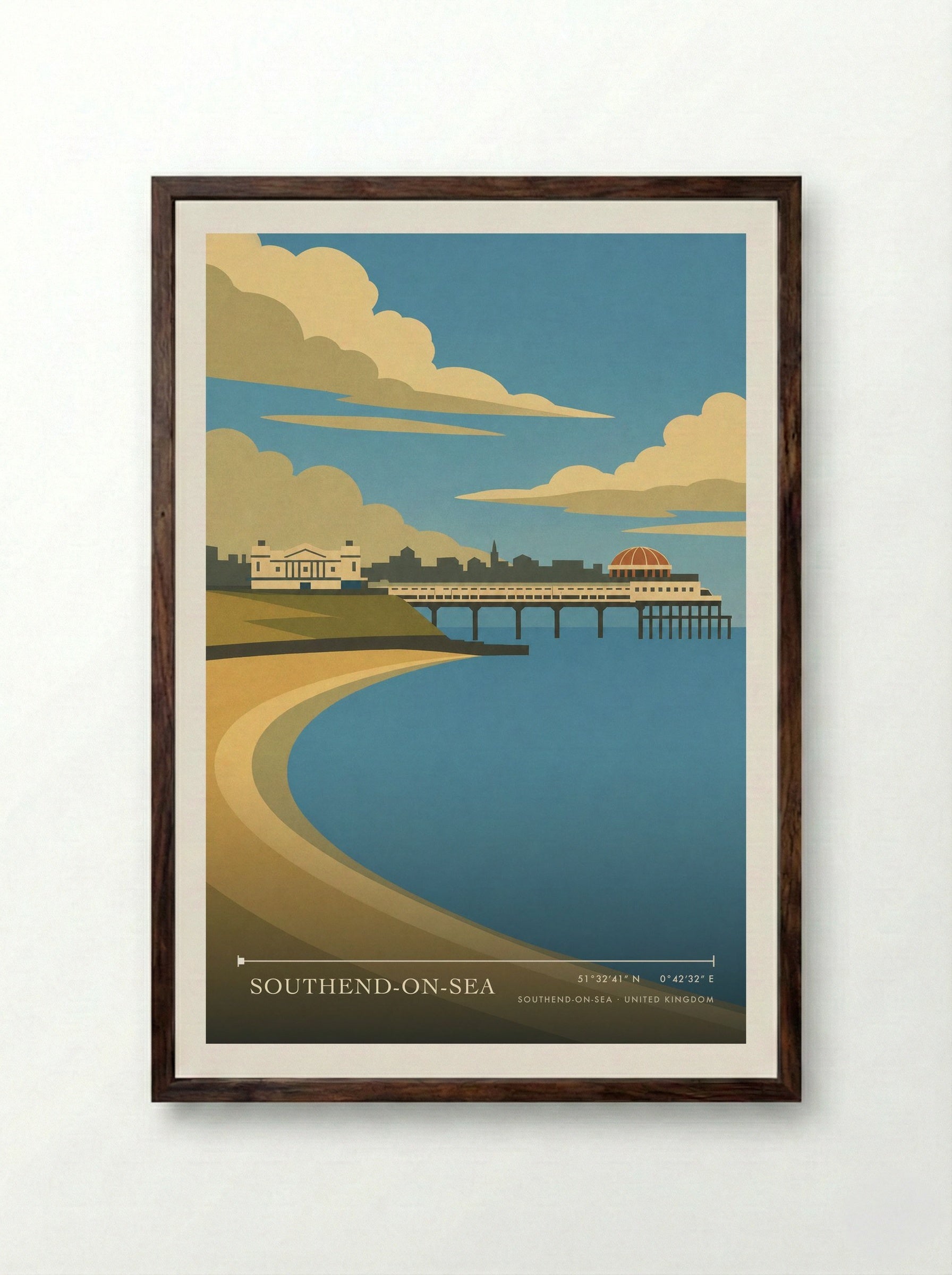 Southend-on-Sea United Kingdom Travel Poster - Framed Print Dark Wood