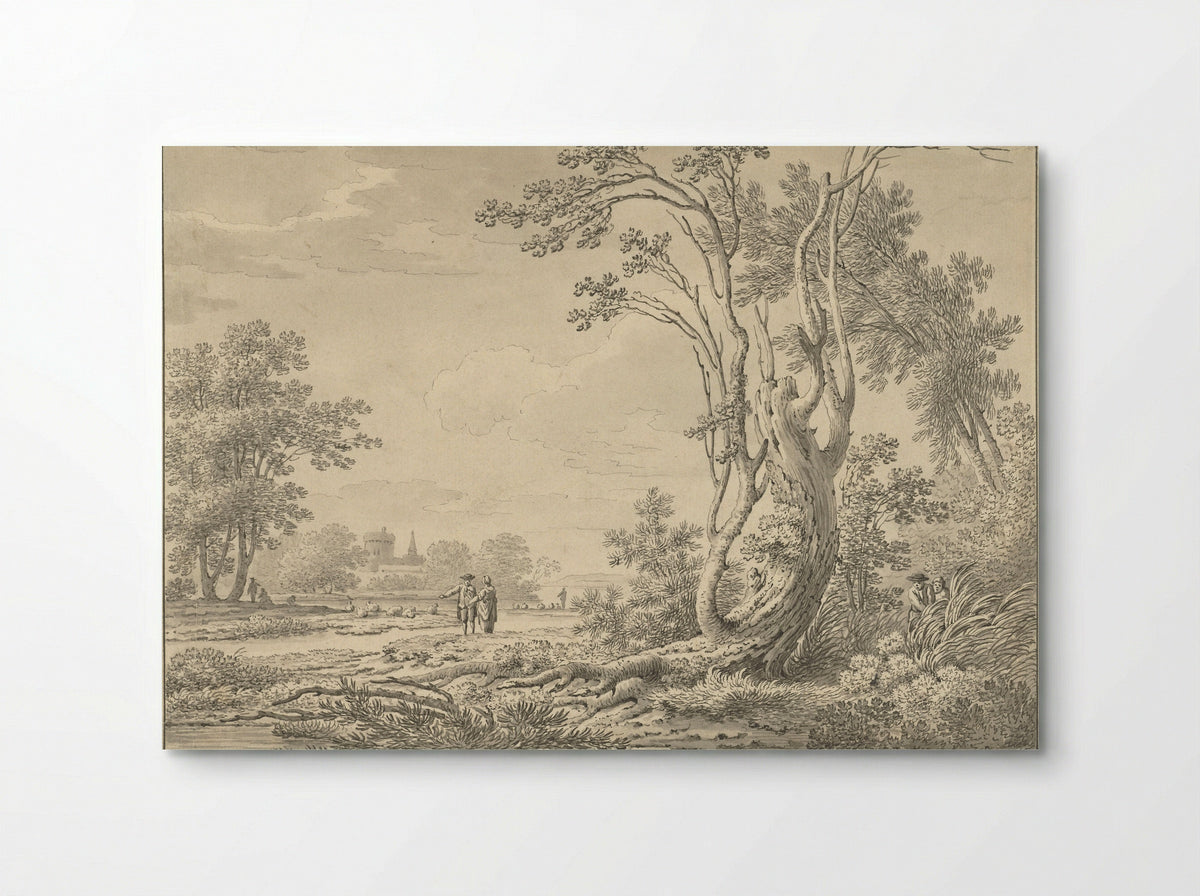 Southern Landscape with Castle, Cattle and Walkers - Johann Heinrich Müntz - Poster