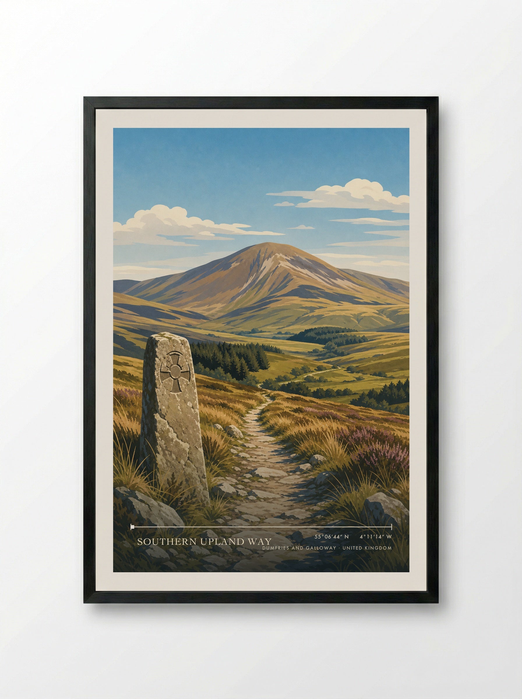 Southern Upland Way Dumfries and Galloway United Kingdom Travel Poster - Framed Print Black