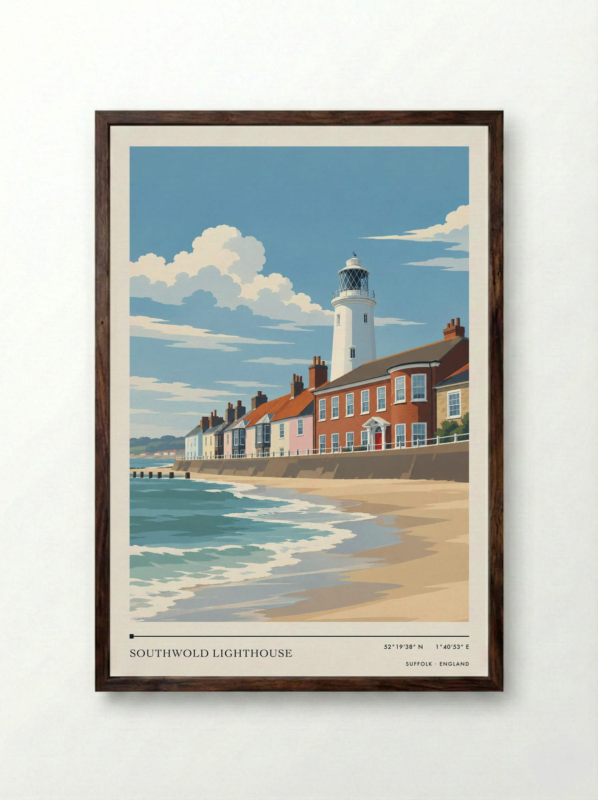 Southwold Lighthouse, Suffolk | Travel Poster - Framed Print Dark Wood