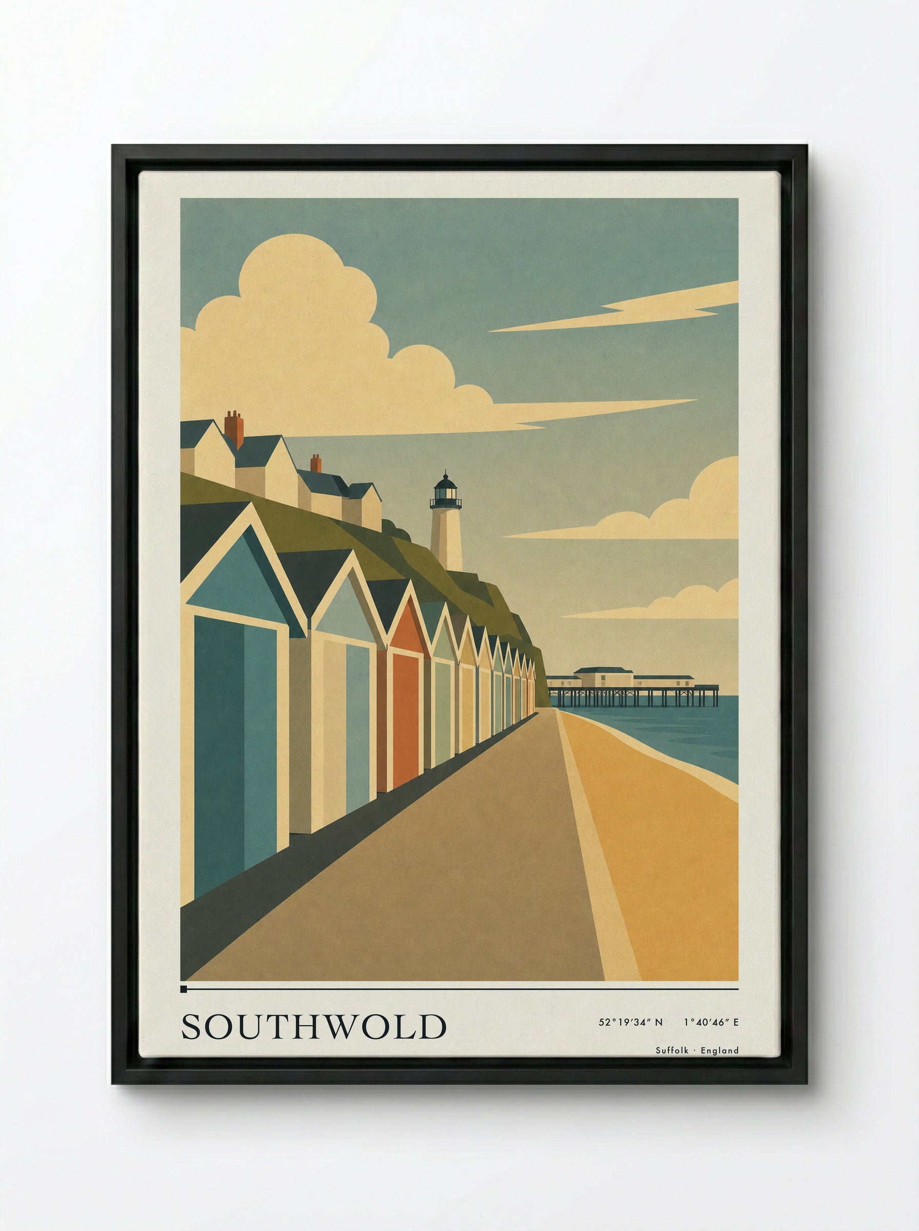 Southwold Suffolk Travel Poster - Framed Canvas Black