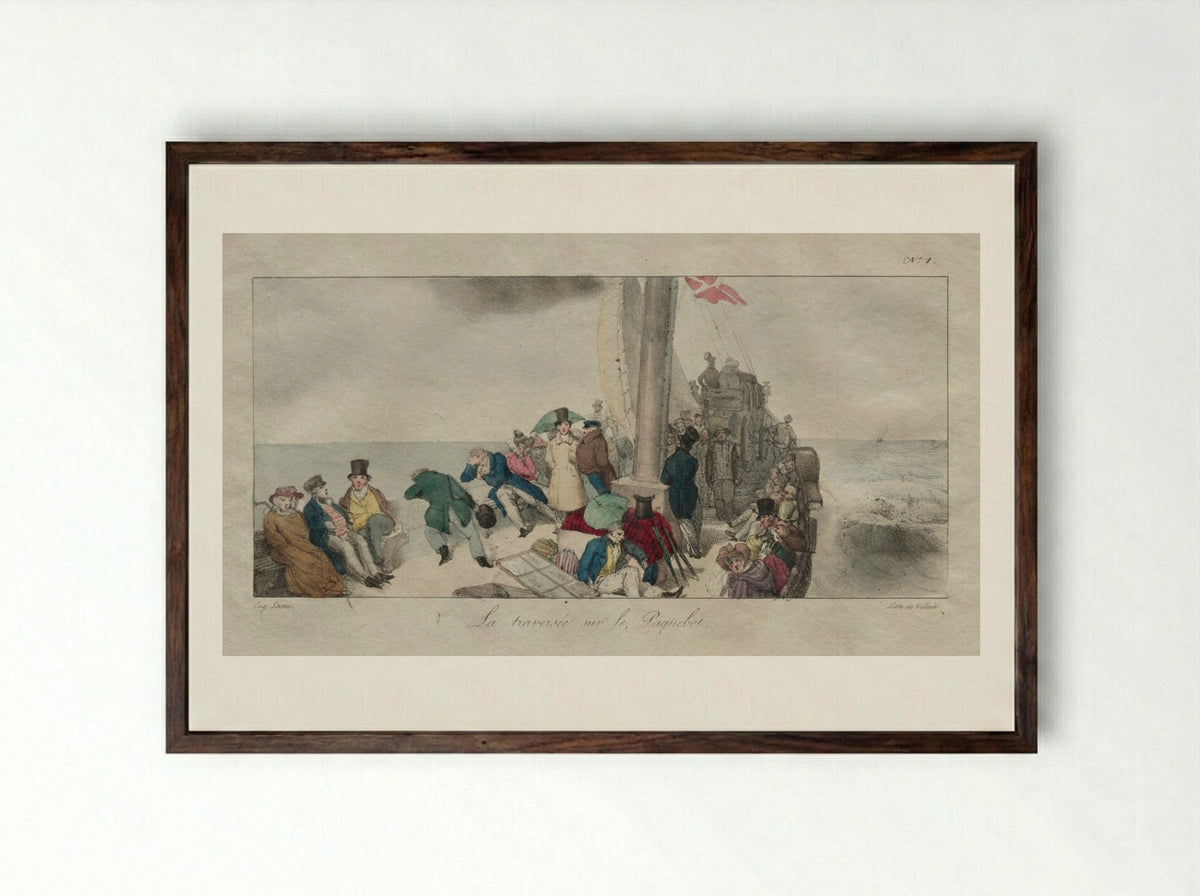 Souvenirs of London: Crossing on the Packet Boat - Eugène Louis Lami - Framed Print Dark Wood
