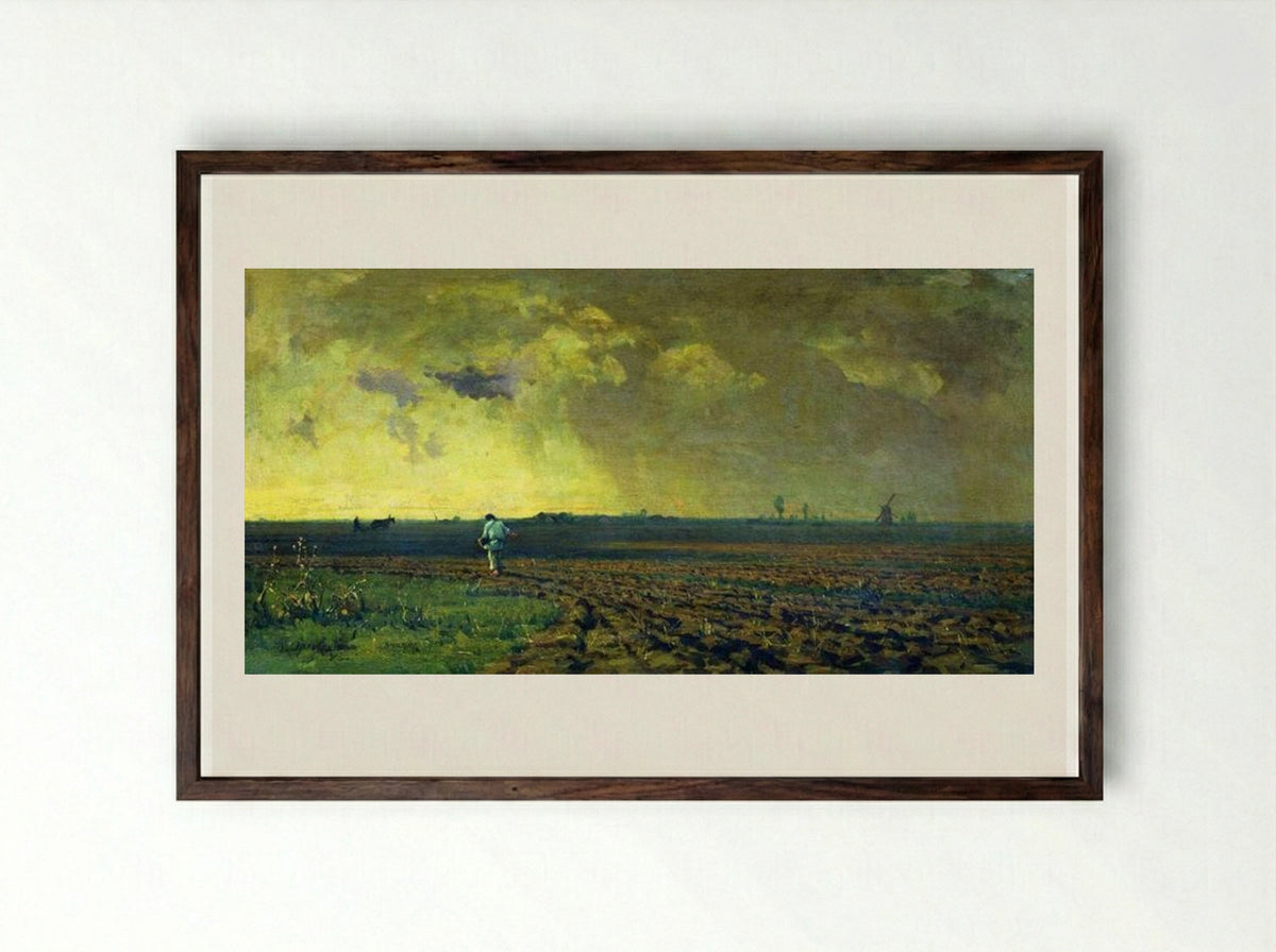 Sowing - Volodymyr Orlovsky - Framed Print Dark Wood