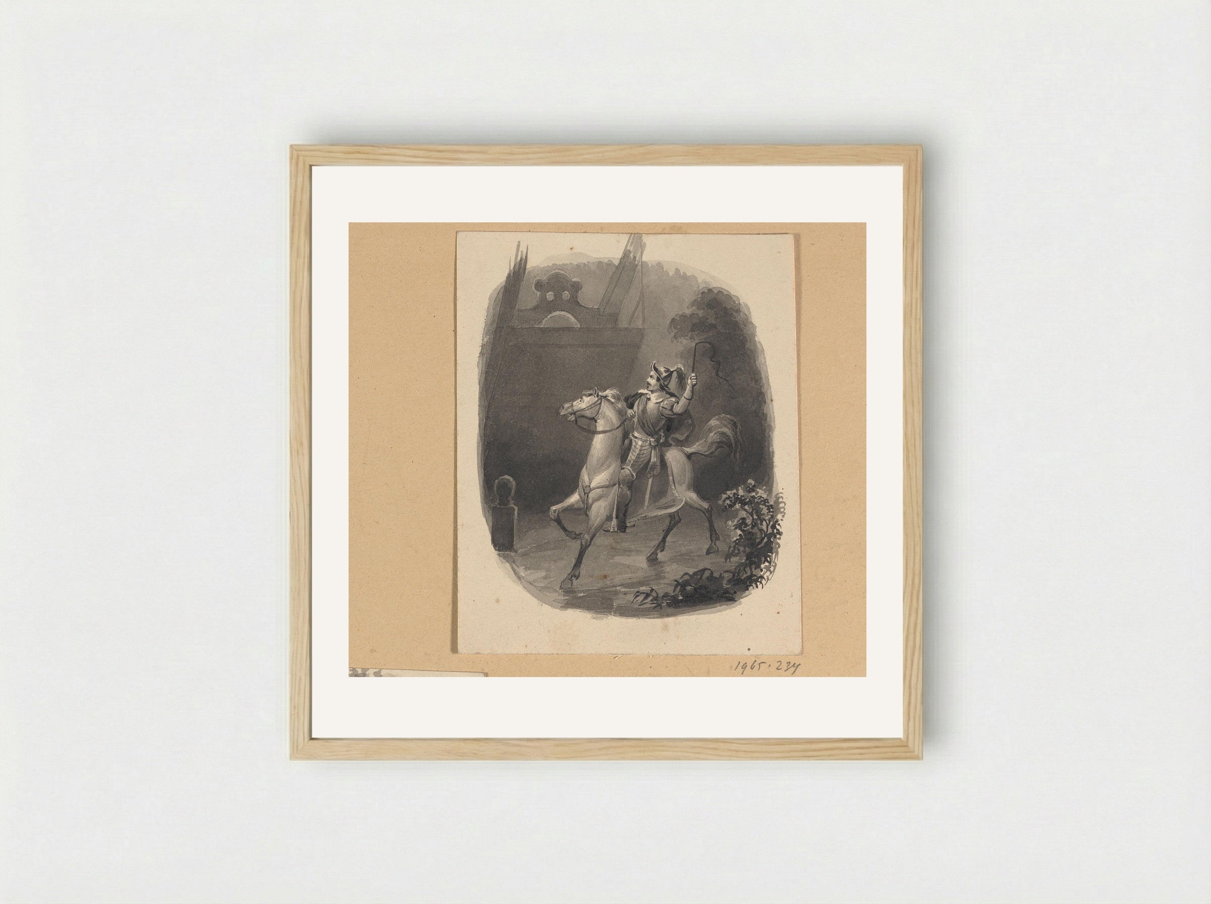 Spaanse soldaat te paard bij een ophaalbrug - Johann Wilhelm Kaiser (I) - Framed Print Wood